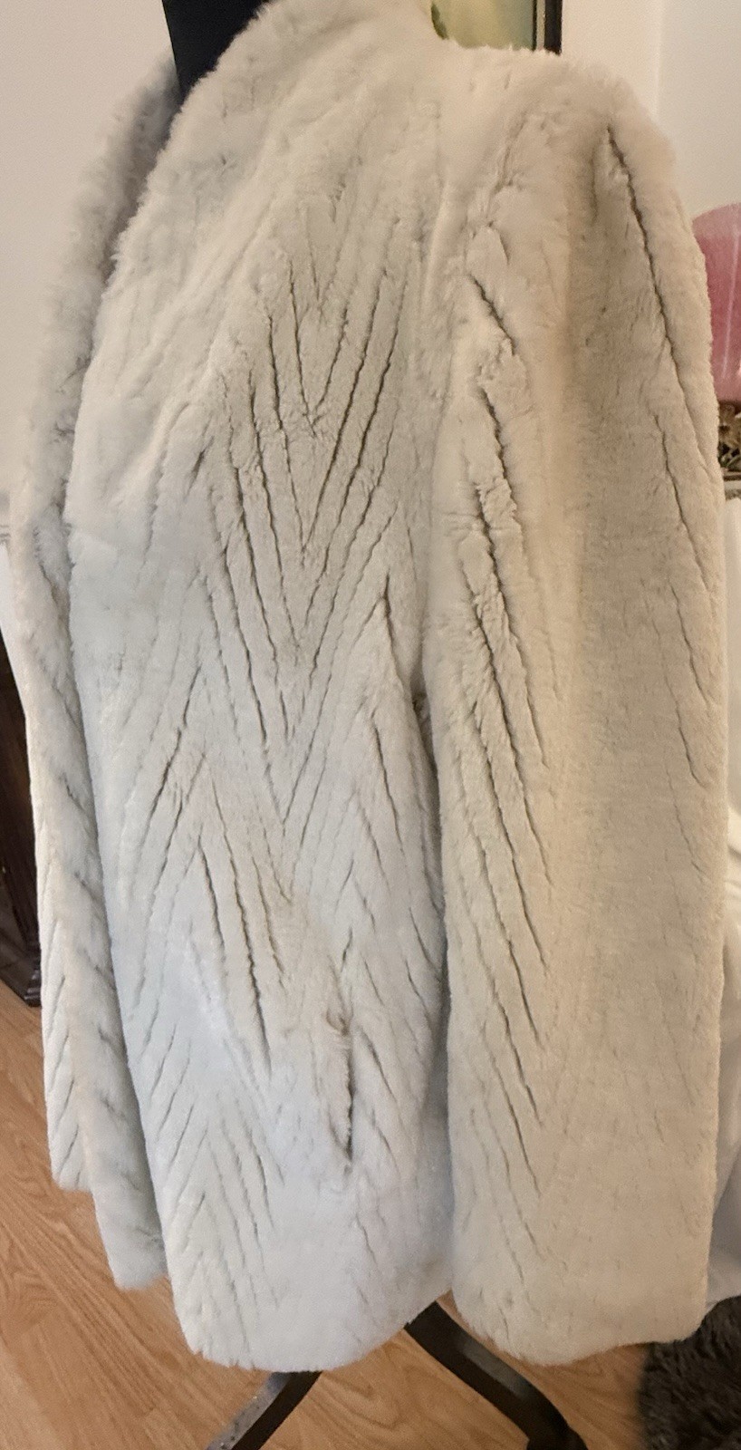 Vintage Jacques Saint Laurent Genelle Ivory Faux Fur Coat Jacket Size L/XL