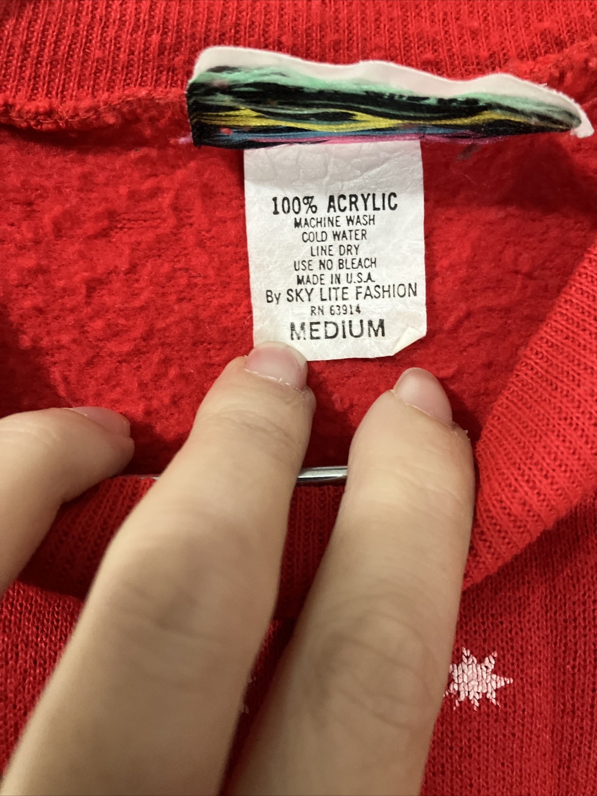 Vintage Sky Lite 80s Red Teddy Bear Christmas Crewneck Sweater Glitter Size M