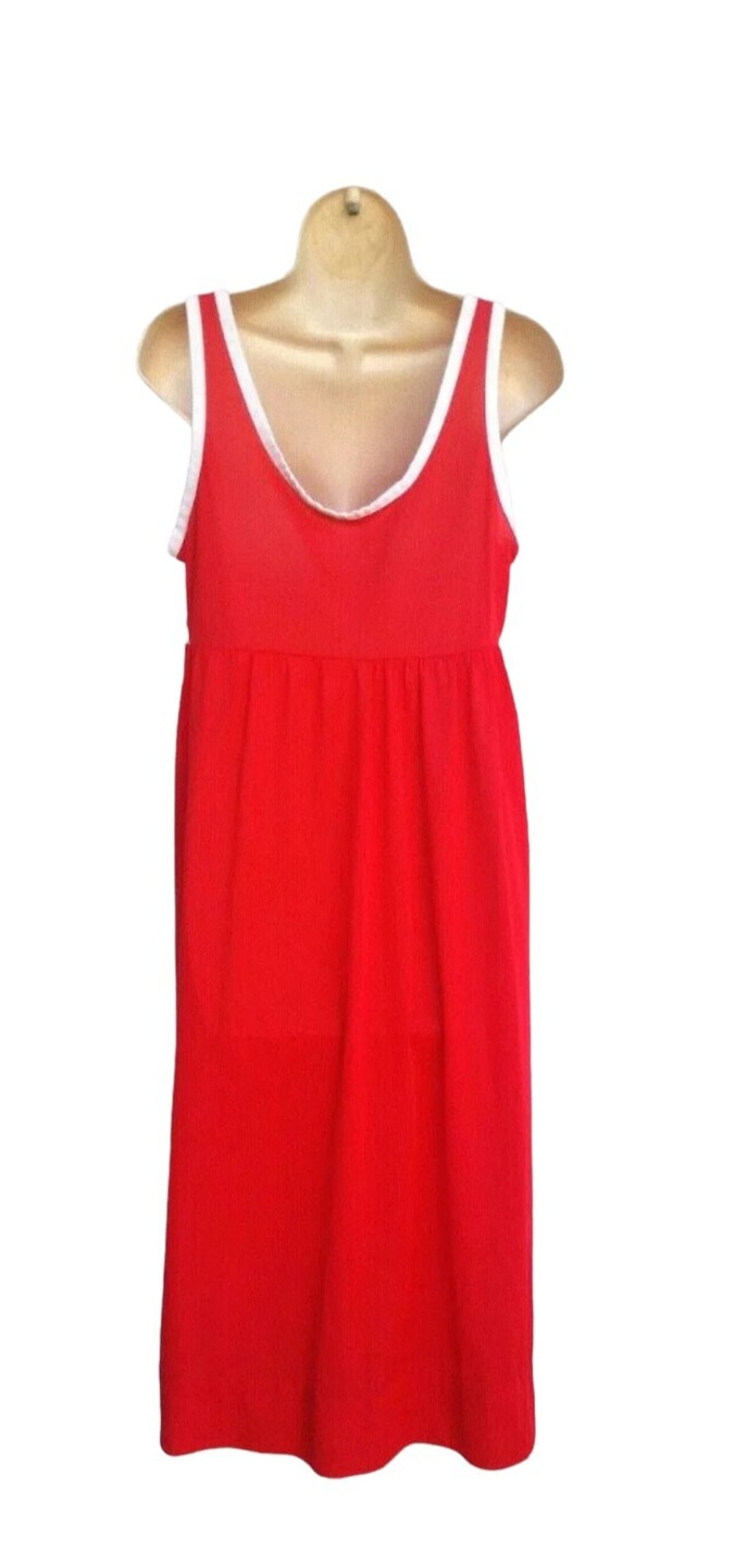 Vintage Nightgown Red White Trim Empire Waist Womens Size 32/34