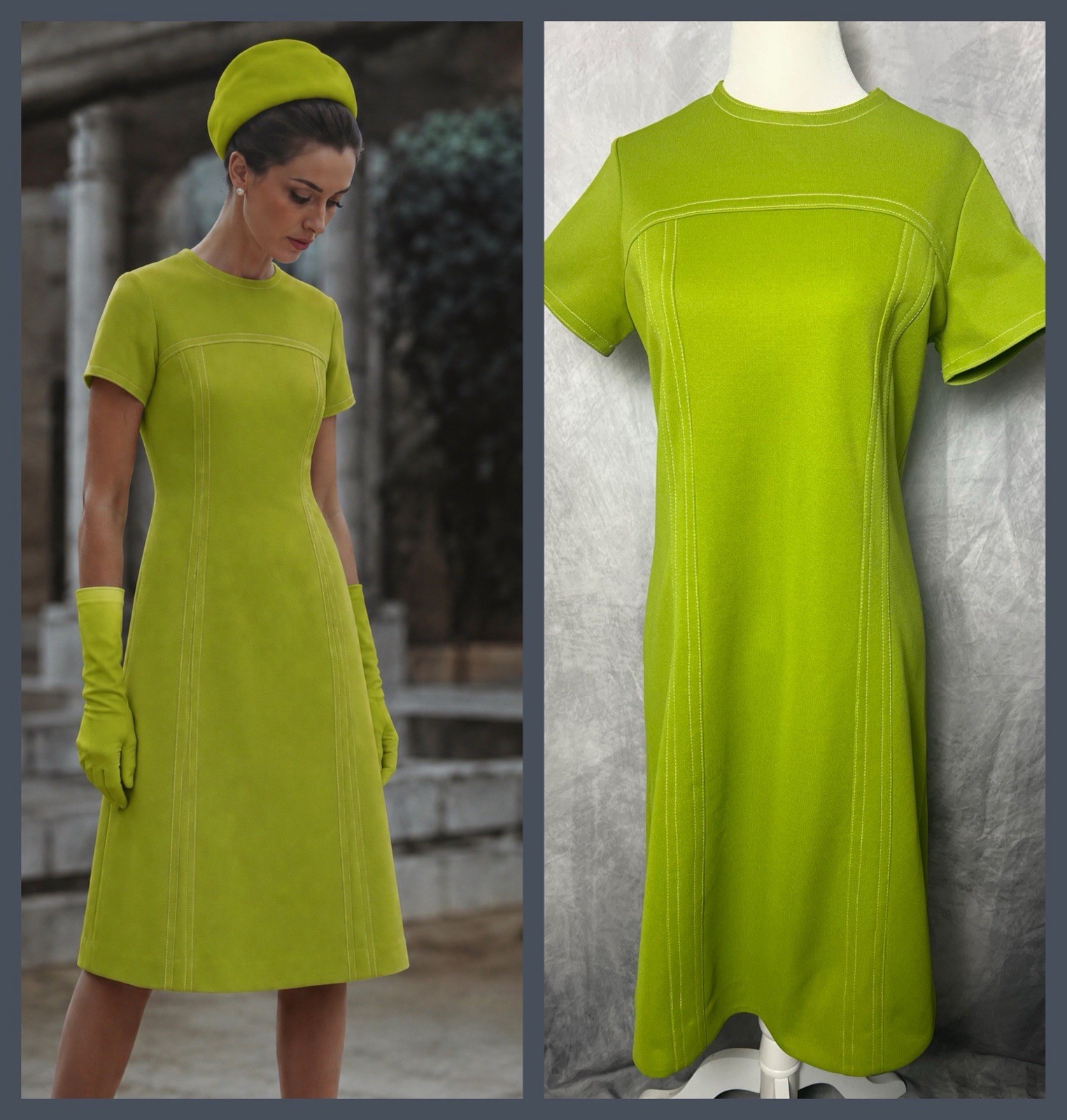 Vintage 1960s Mod Jantzen Bright Green Shift Princess Seams Dress Size S/M