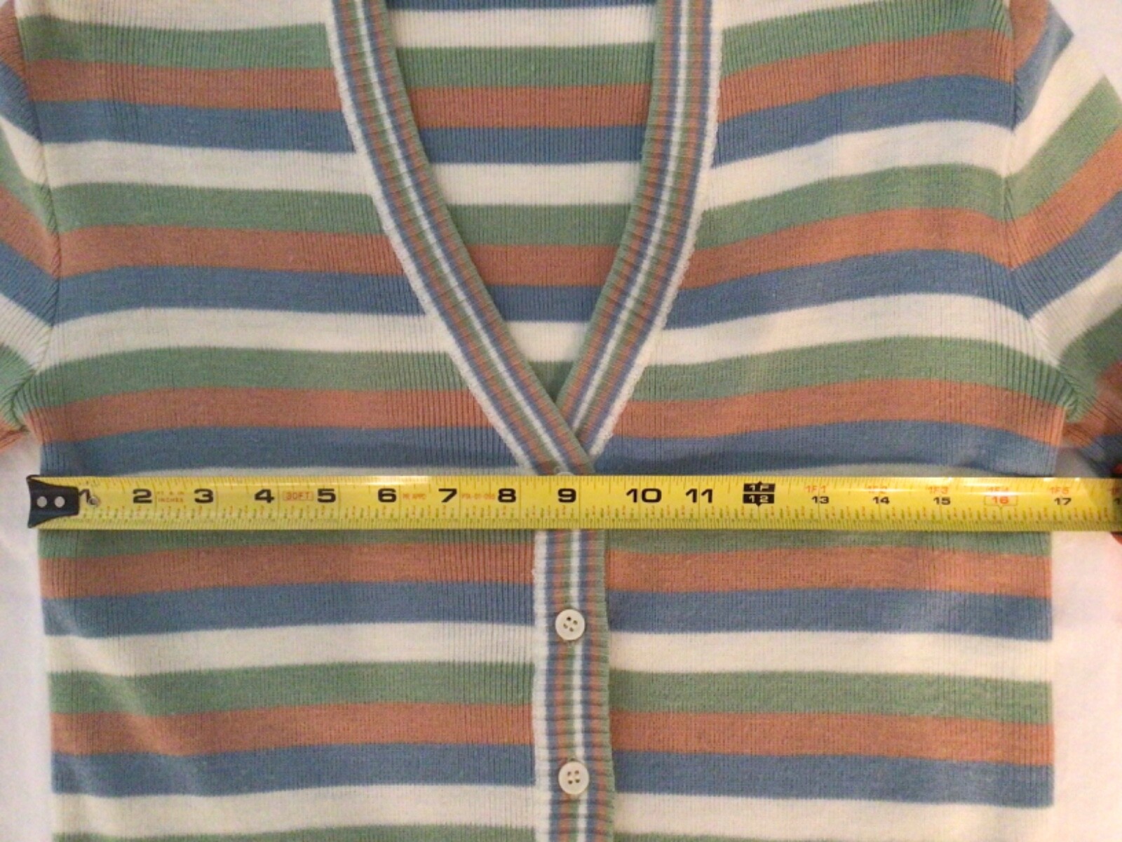 Buffums Vintage Cardigan Sweater Size M Striped Pastel Multi Color