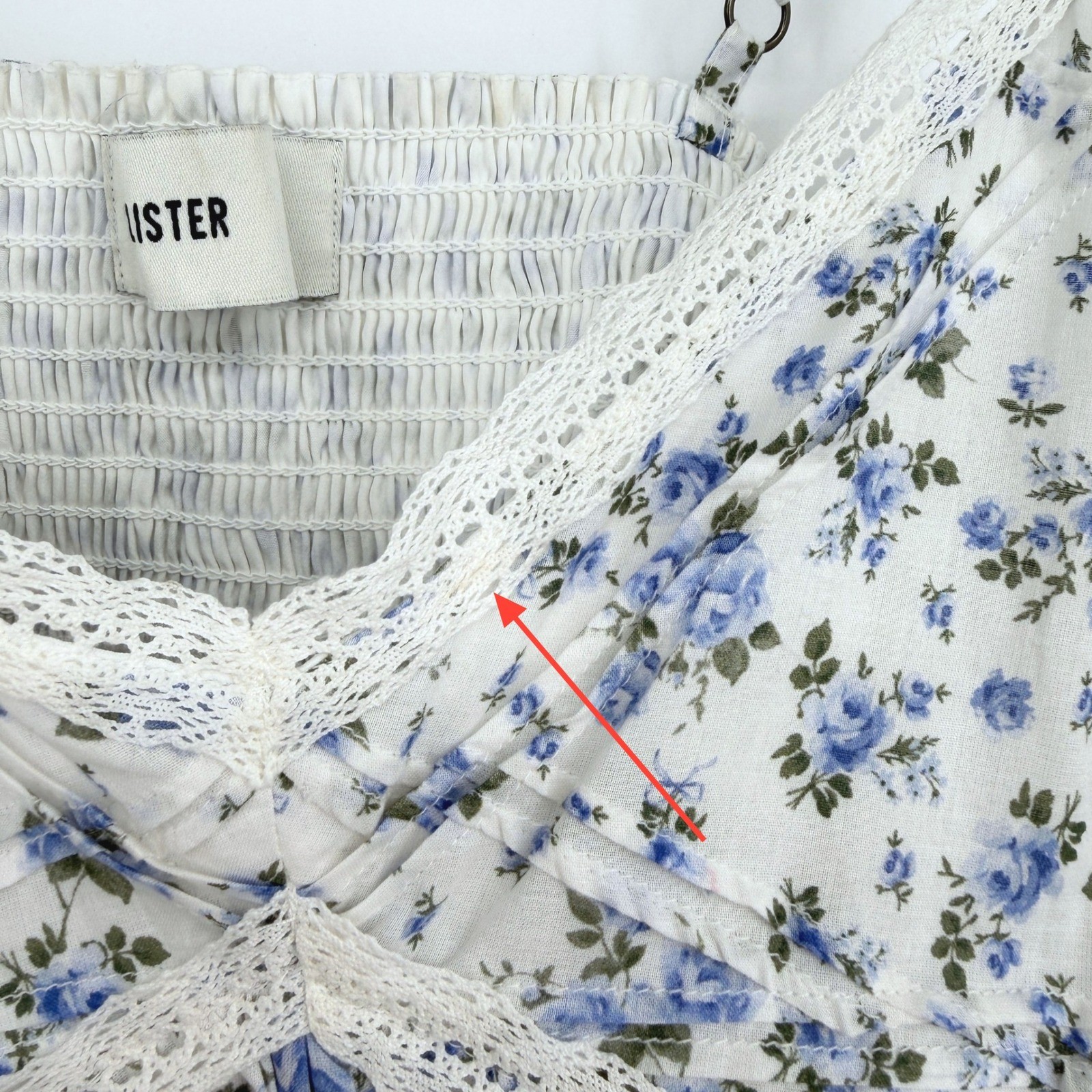 Hollister Blue Floral Babydoll Lace Trim Cami Top Sz M Handkerchief Hem Fairy