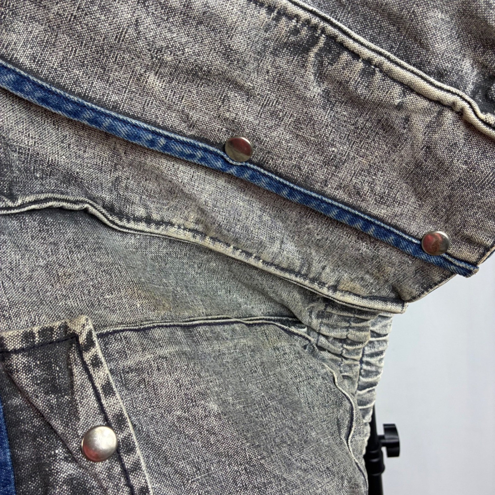 Vtg 80s GUESS by Georges Marciano Colorblock Fringe Denim Jacket AcidWash Bomber