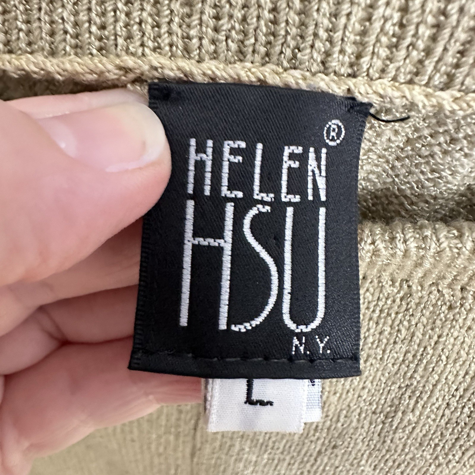 vintage HELEN HSU NY 2 piece knit pant set cardigan jacket XL tan 90s relaxed
