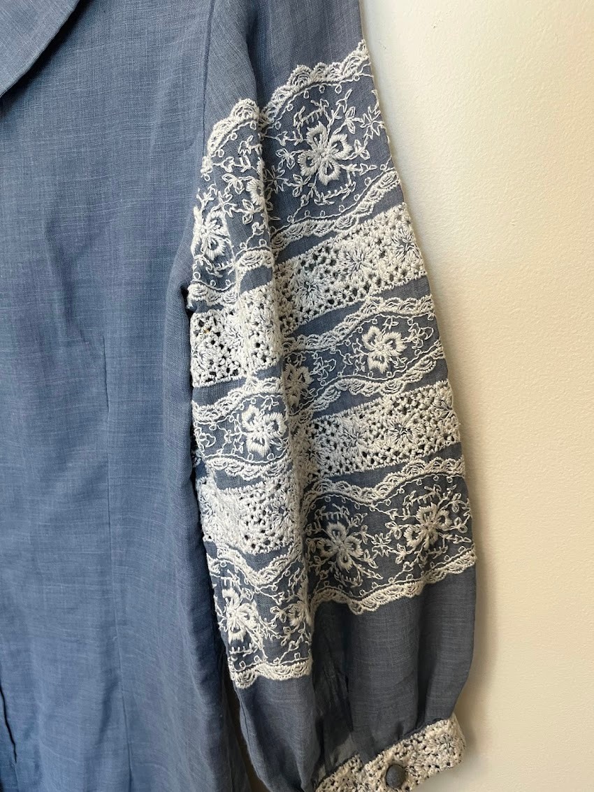 Vintage Jonathan Logan Blue Prairie Mini Dress Lace Boho Cottagecore XS/S