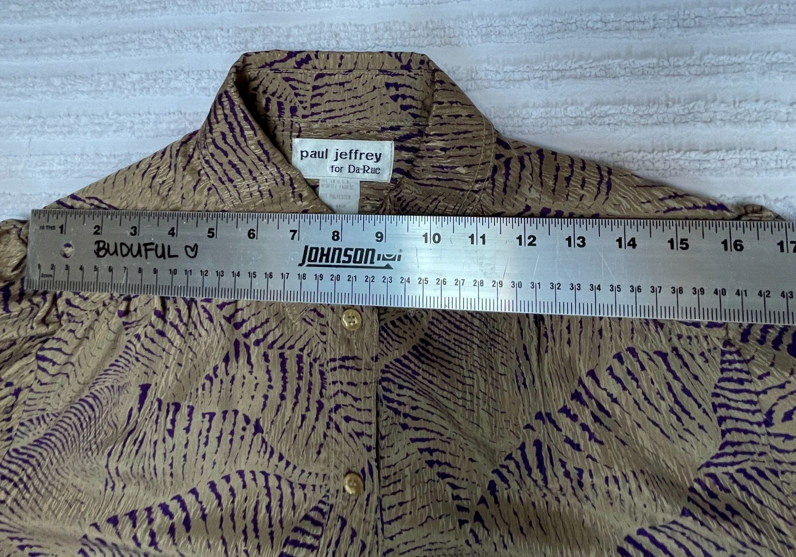 Paul Jeffrey for Da-Rue Animal Print Button Down Puff Sleeve Shirt Women Size 12