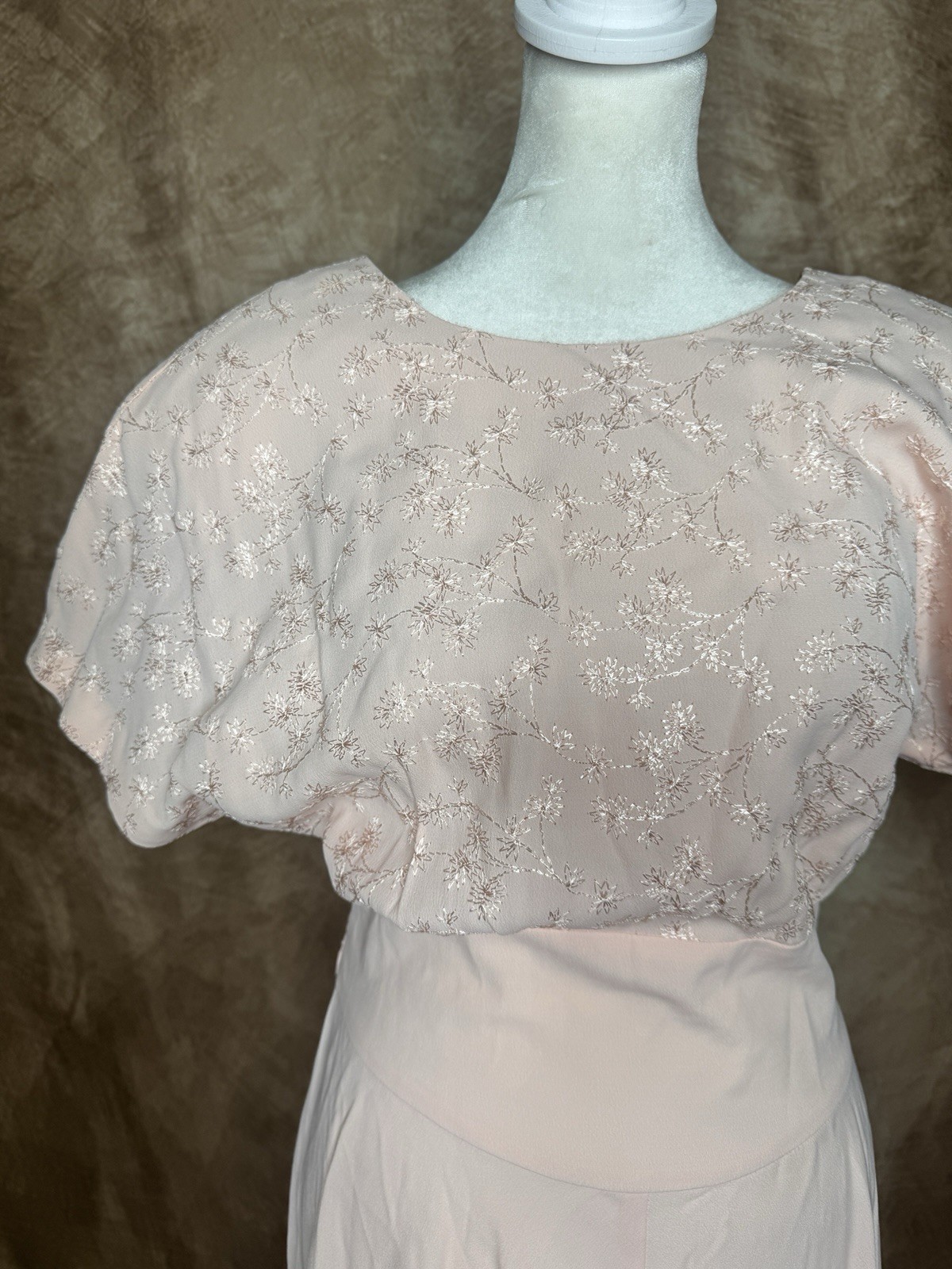 Vintage 80s S Donna Ricco Blush Pink Embroidered Maxi Dress Valentine Romantic
