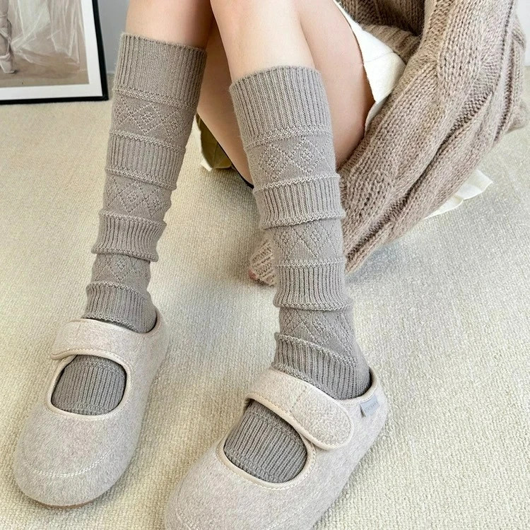 Solid Color Long Wool Stockings Knitted Thicken Y2K Long Wool Stockings Simple D
