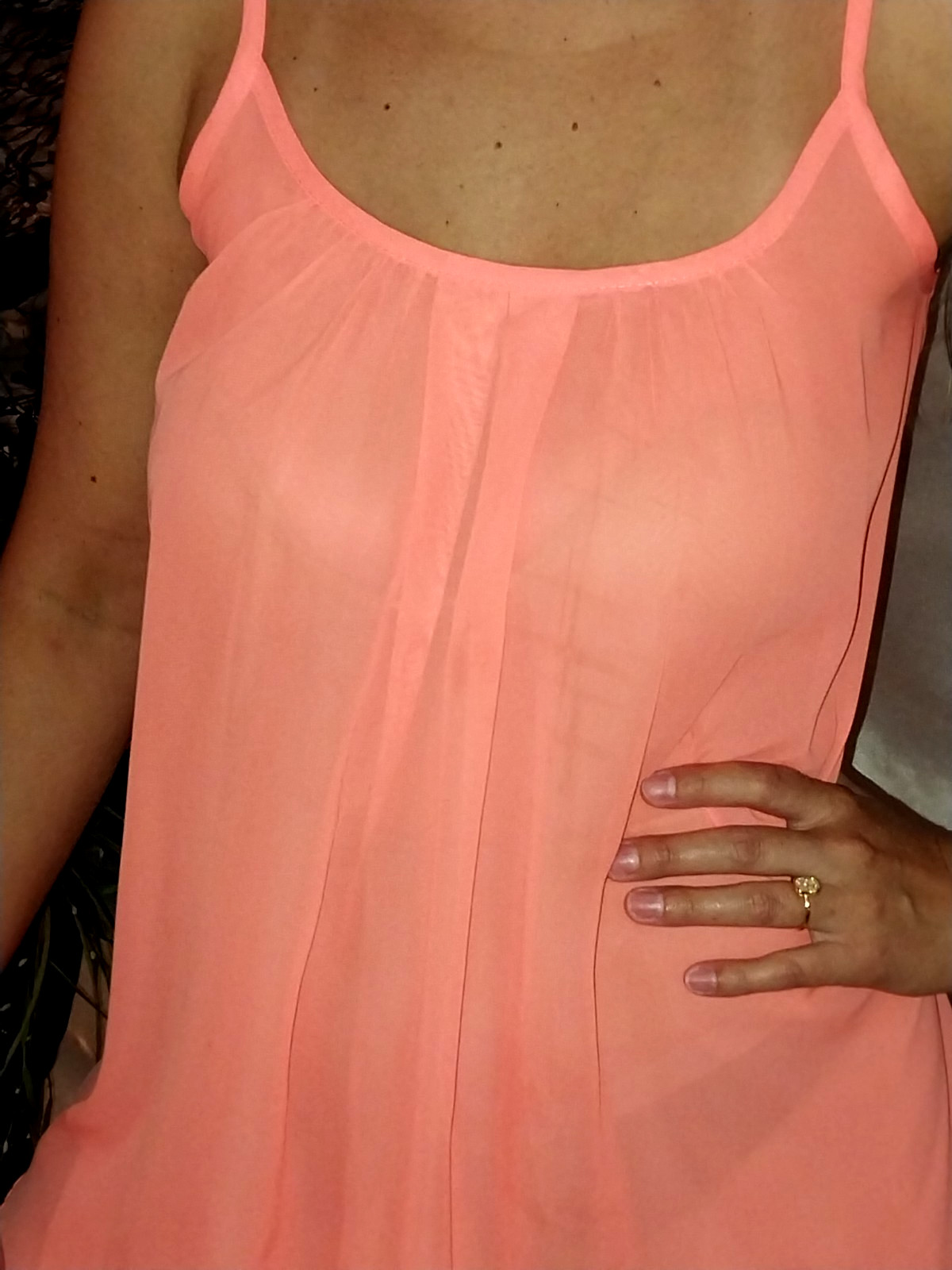 VTG SILKY SHEER NEON ORANGE PINK CAMISOLE TOP PLEATS SHIRT NEW USA CHIFFON ESQUE