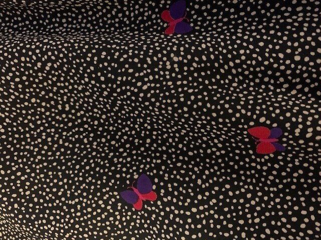 Vintage Hanae Mori silk butterfly polka dot lined Dress with Ruffle skirt Sz S