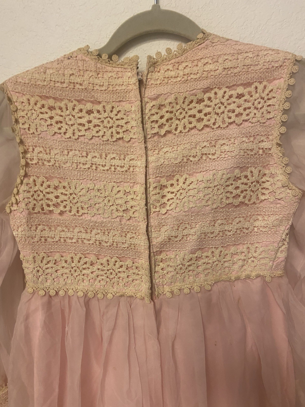 VTg Organza Lace Empire Waist Pink Prairie Dress Victorian Revival Cottagecore