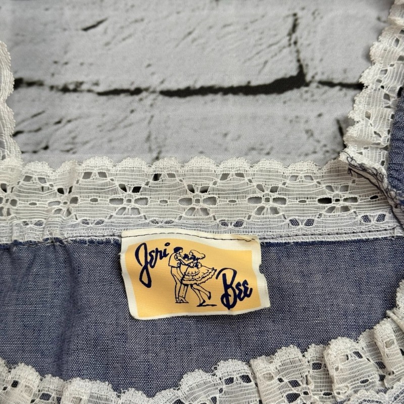 Vintage Jeri Bee Square Dance Cottagecore Lace Collar Western Blouse Top Blue