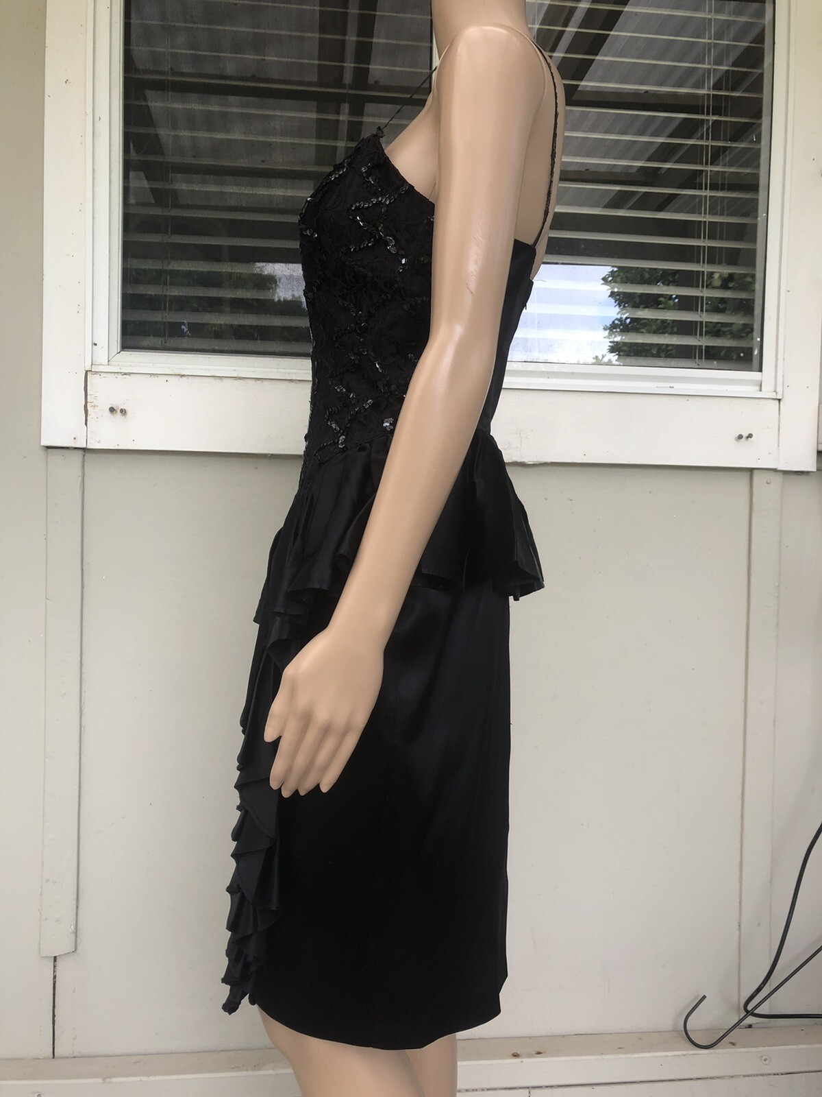 Vtg 80s Glenrob USA Black Sequin Strappy Cocktail Party Evening Dress S