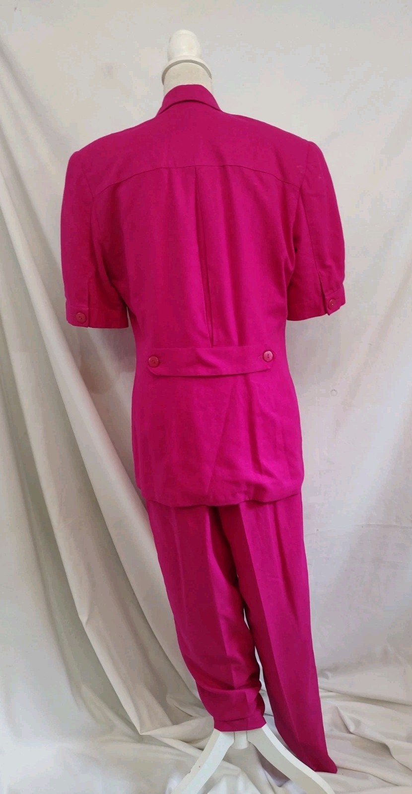 80’s Vintage 100% Silk Pants Suit SK & Company Hot Pink Short Sleeve Sz 10