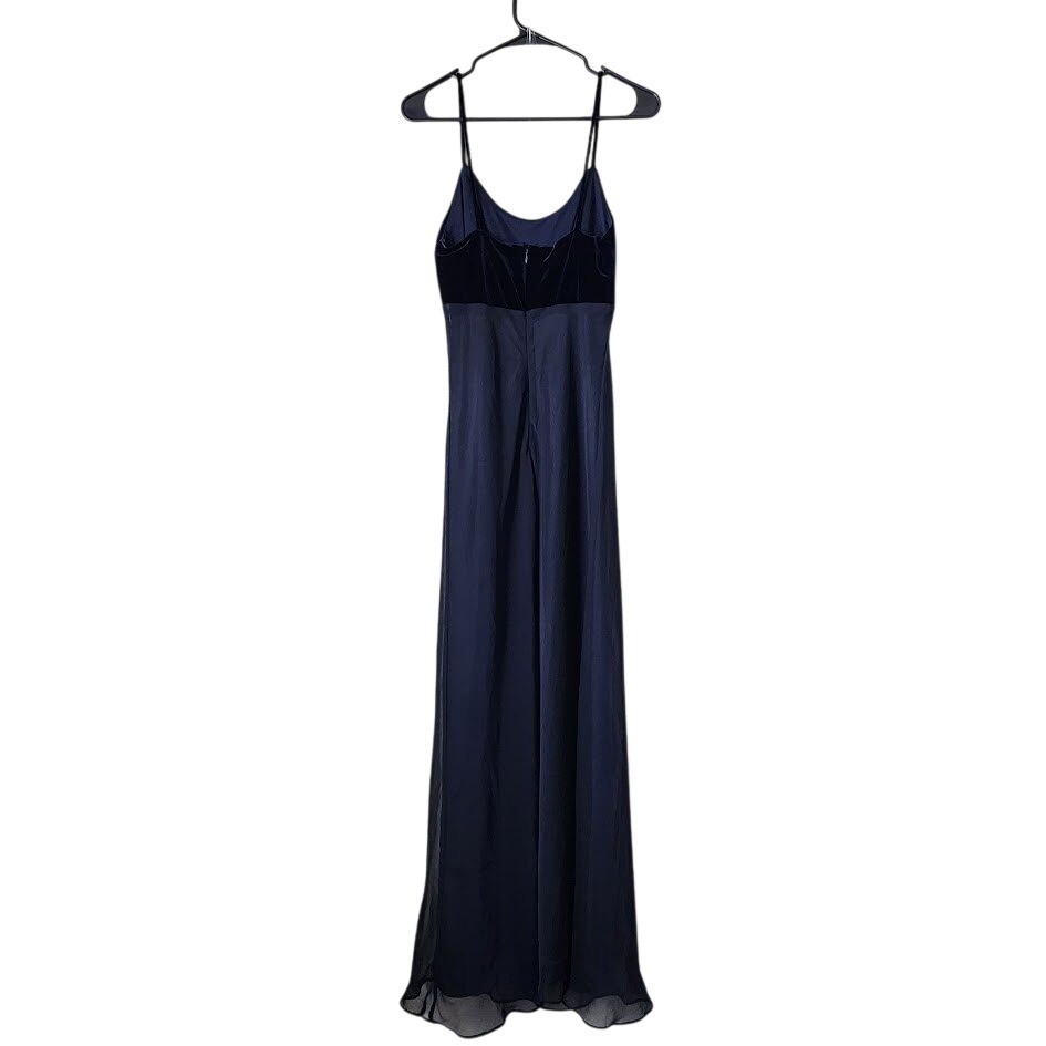 HAMPTON NITES Vintage Navy Blue Velvet Bodice Chiffon Maxi Gown Size 8