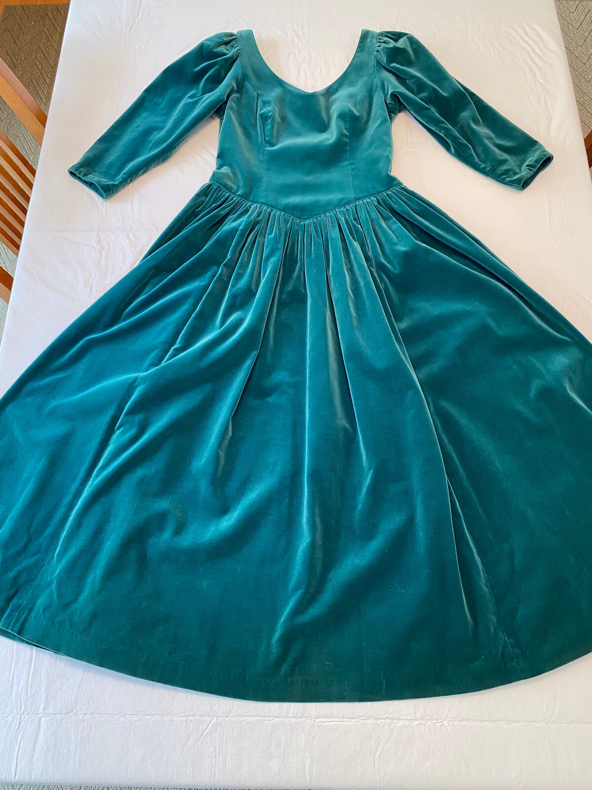 Vintage 1988 Laura Ashley Green Velvet Dress US Size 10