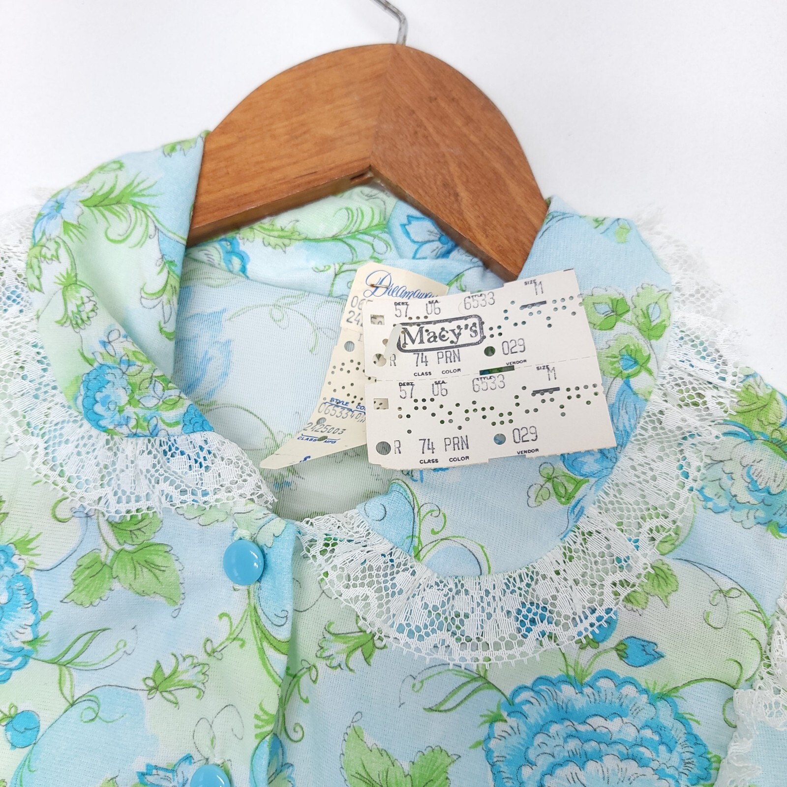 NWT Vintage Dream Away Long Sleeve Nightgown Lingerie Floral Blue Sz M 1974