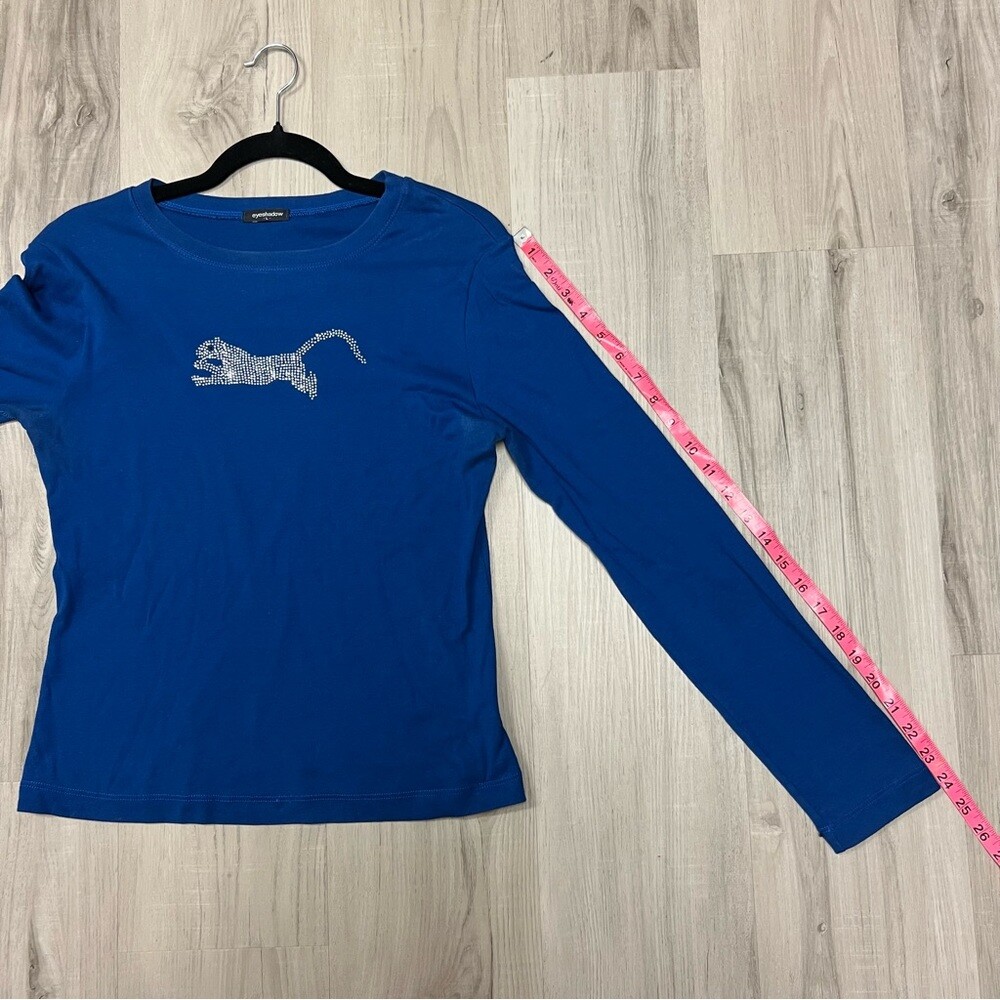 NWOT eyeshadow blue top with bling cat sz L vintage Y2K Long sleeves 100% Cotton