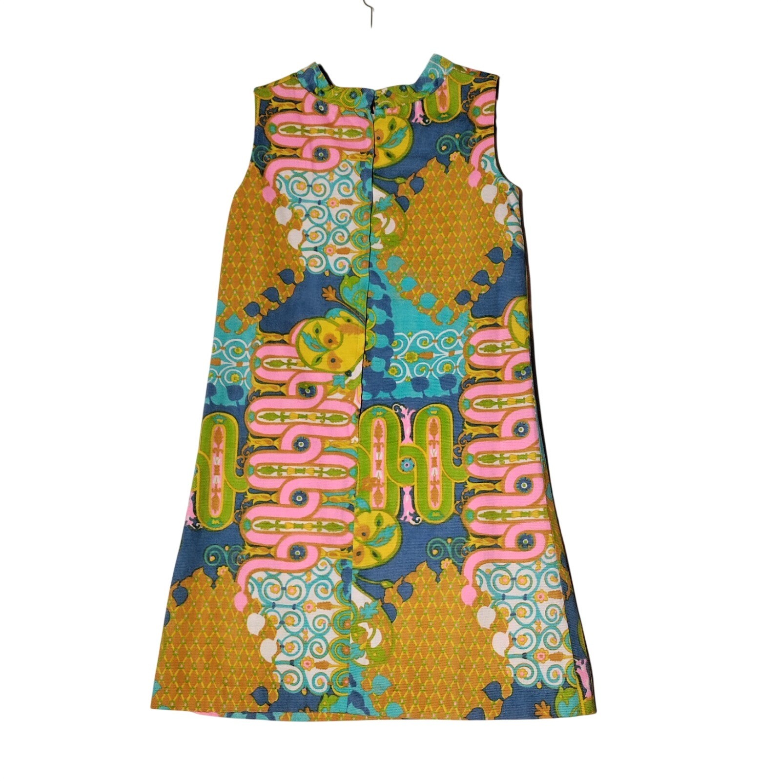 Tori Richard Hawaiian psychedelic 60s Multicolor Shift Dress Sz 12 Vtg