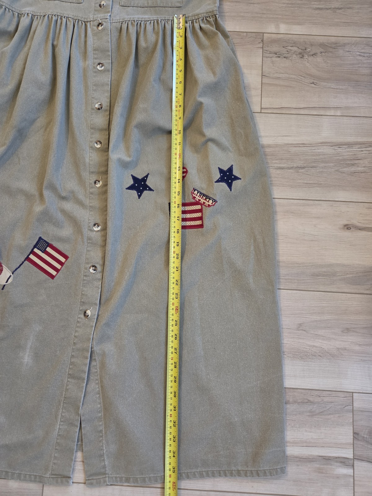 Vintage SUNBELT American Flag Patriotic Denim Dress Women’s Size S Sage Cotton