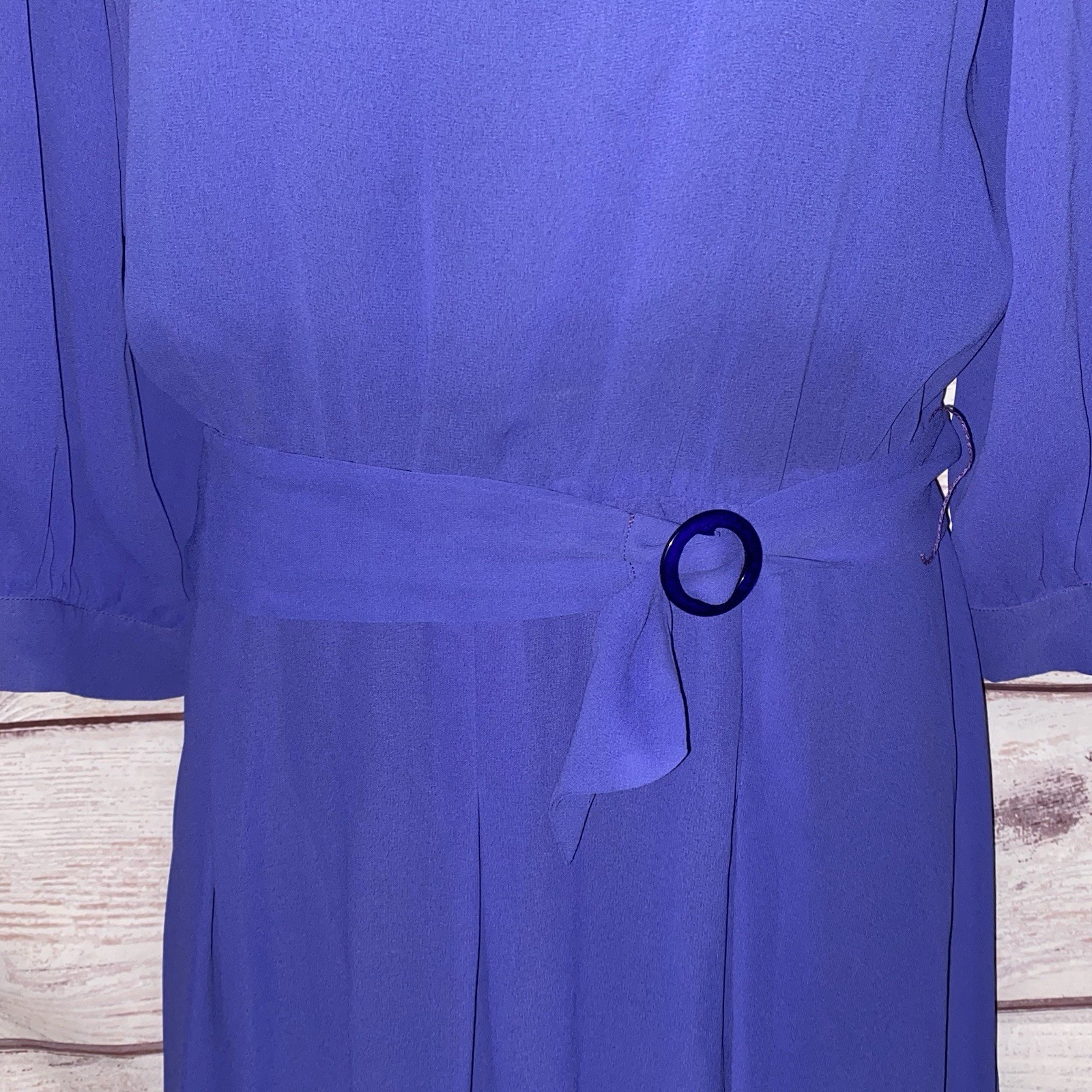 Ursula of Switzerland Cocktail Dress Size 11/12 Blue Chiffon Beaded Victorian