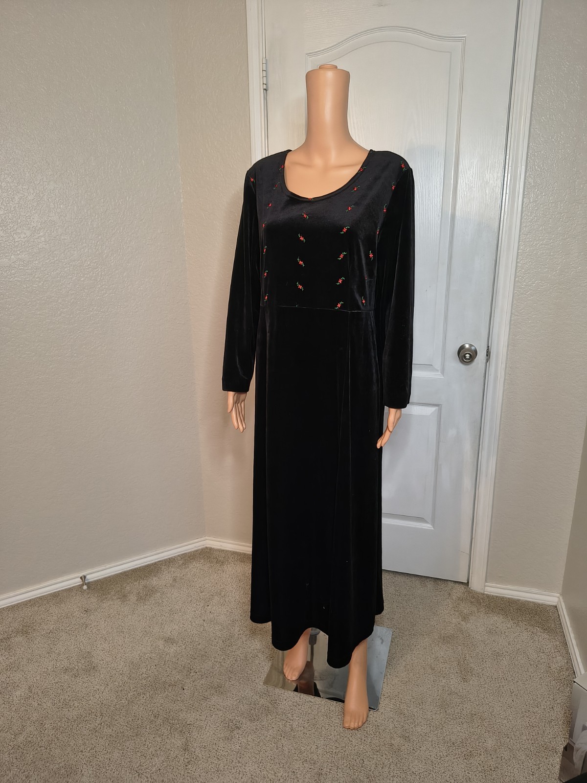Vintage Cottagecore Farmhouse Cabincore Holiday Velvet Dress Size Approx L -D29