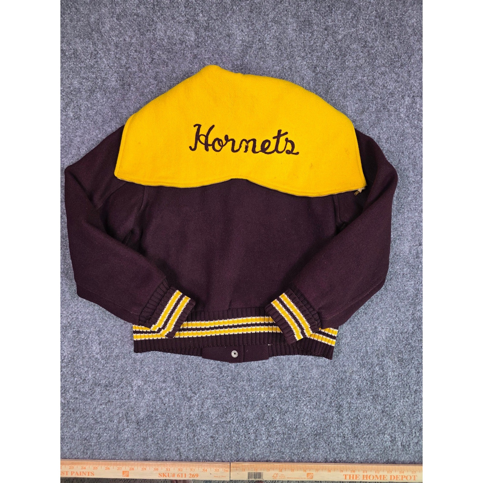 Vintage 80s Wool Cheerleader Letterman Varsity Jacket Maroon Gold Hooded Womens