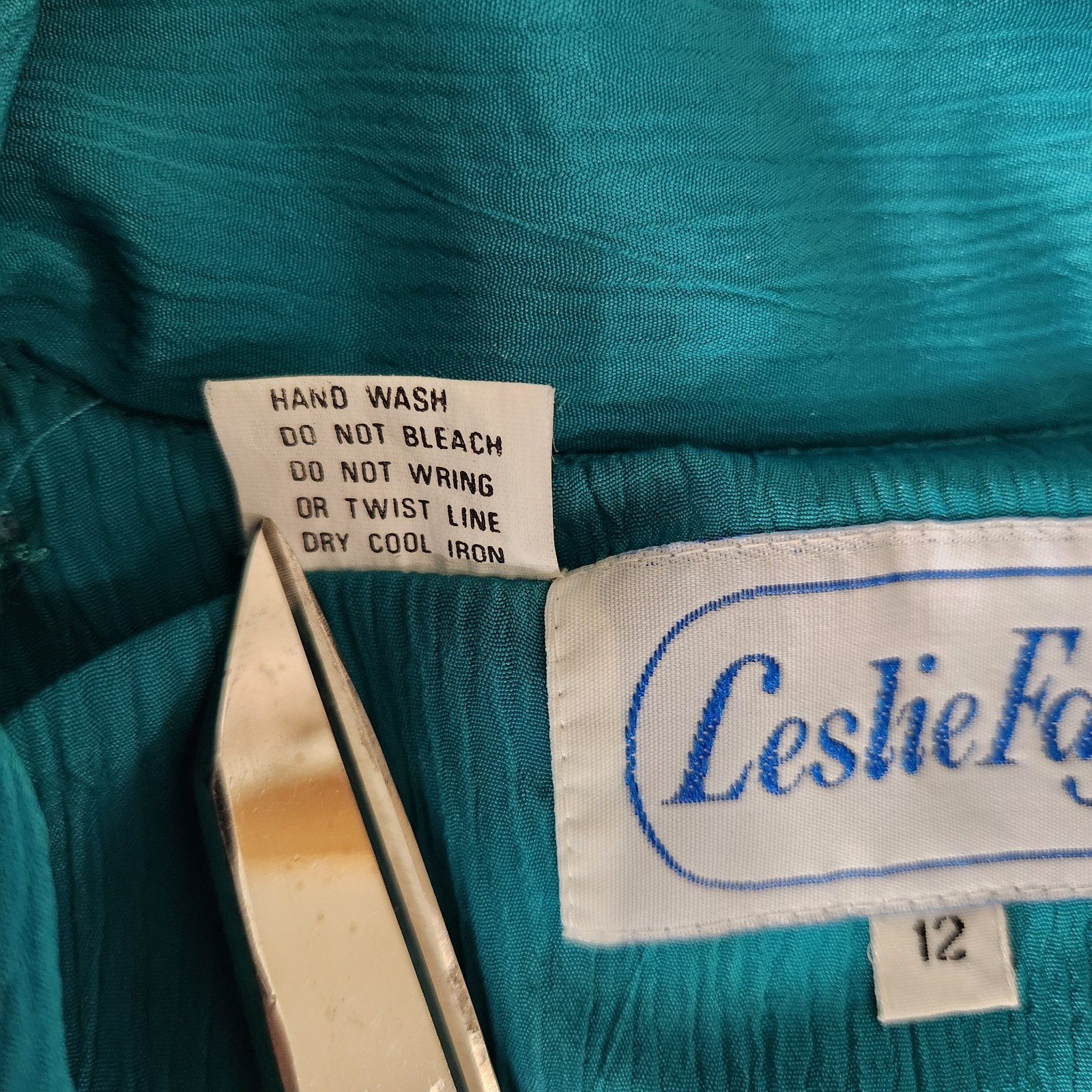 Vintage Leslie Fay Dress Teal 12 70s/80s Charlies Angels/Secretary Vibe Classic