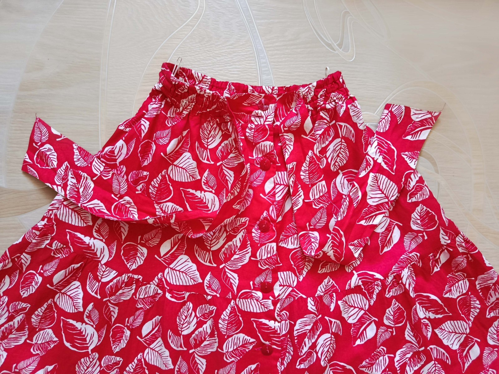 Vintage Women Skirt Midi Summer Red White Cotton Waist 84 cm (33″) 1970s USSR