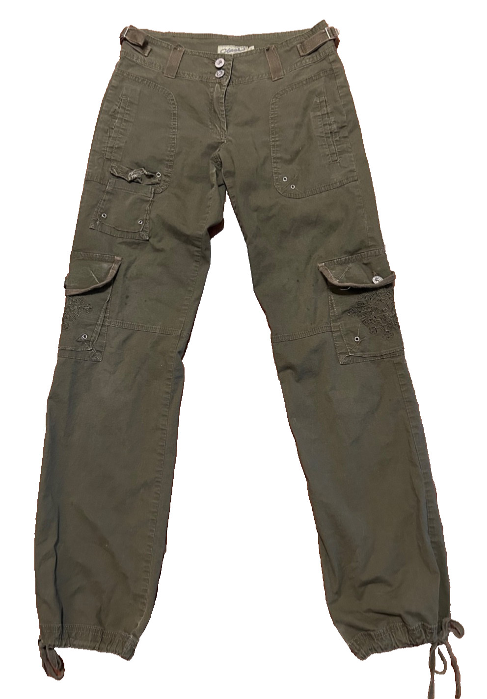 Y2K Women’s Vintage Clash Grunge Cargo Pants Size 0 Low Rise DRAWSTRING Legs