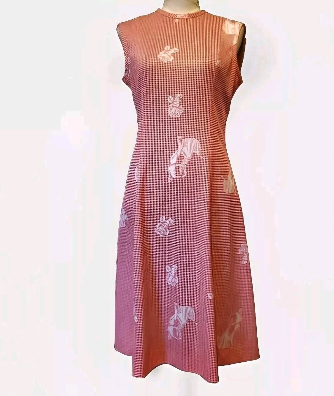 VTG 60 Sleeveless Red & White Dancers & Roses SOFT THIN Polyester Jersey Dress M