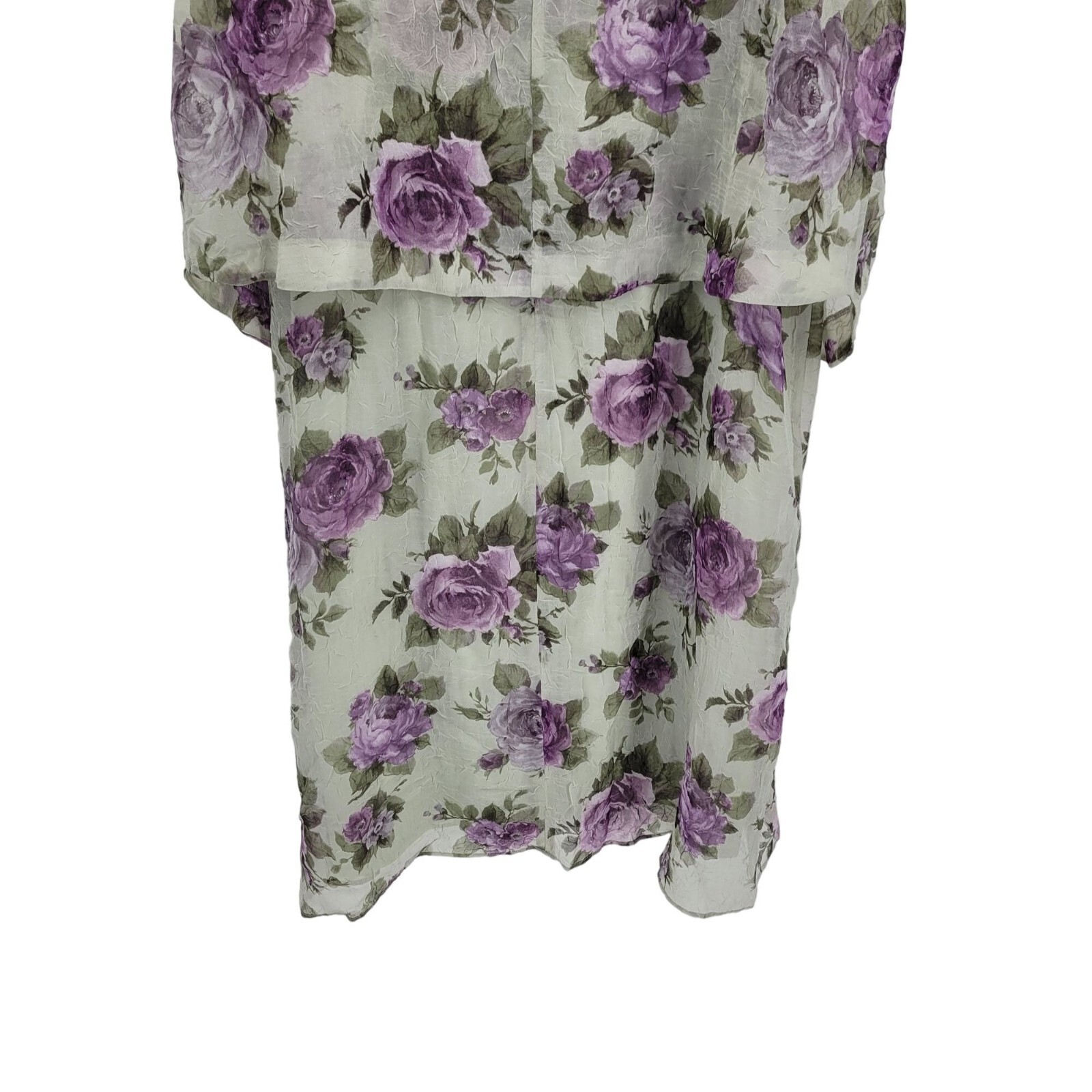 Vtg 80s Modest Cottage Core Sheer Crinkle 2pc Dress Set Plus Sz 32W Maxi Floral