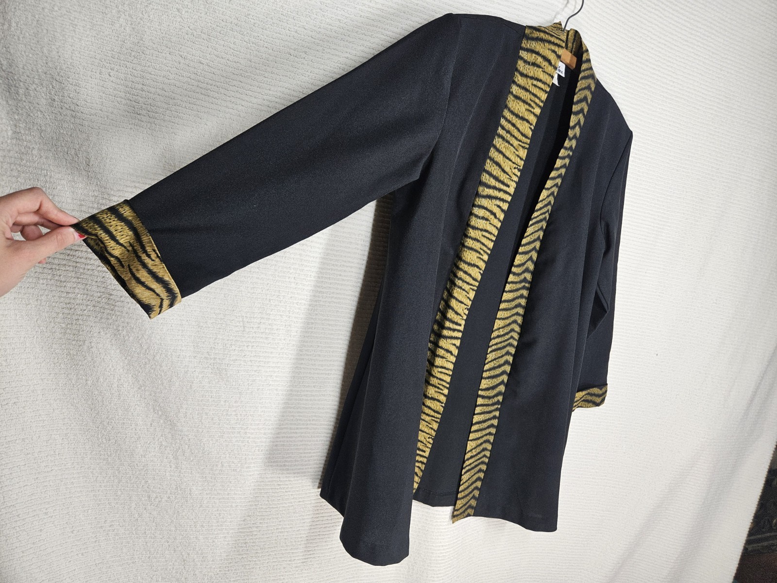 Vintage 1990s Zebra Jacket Tunic Coat Black Poly Knit 50s Style Retro Large