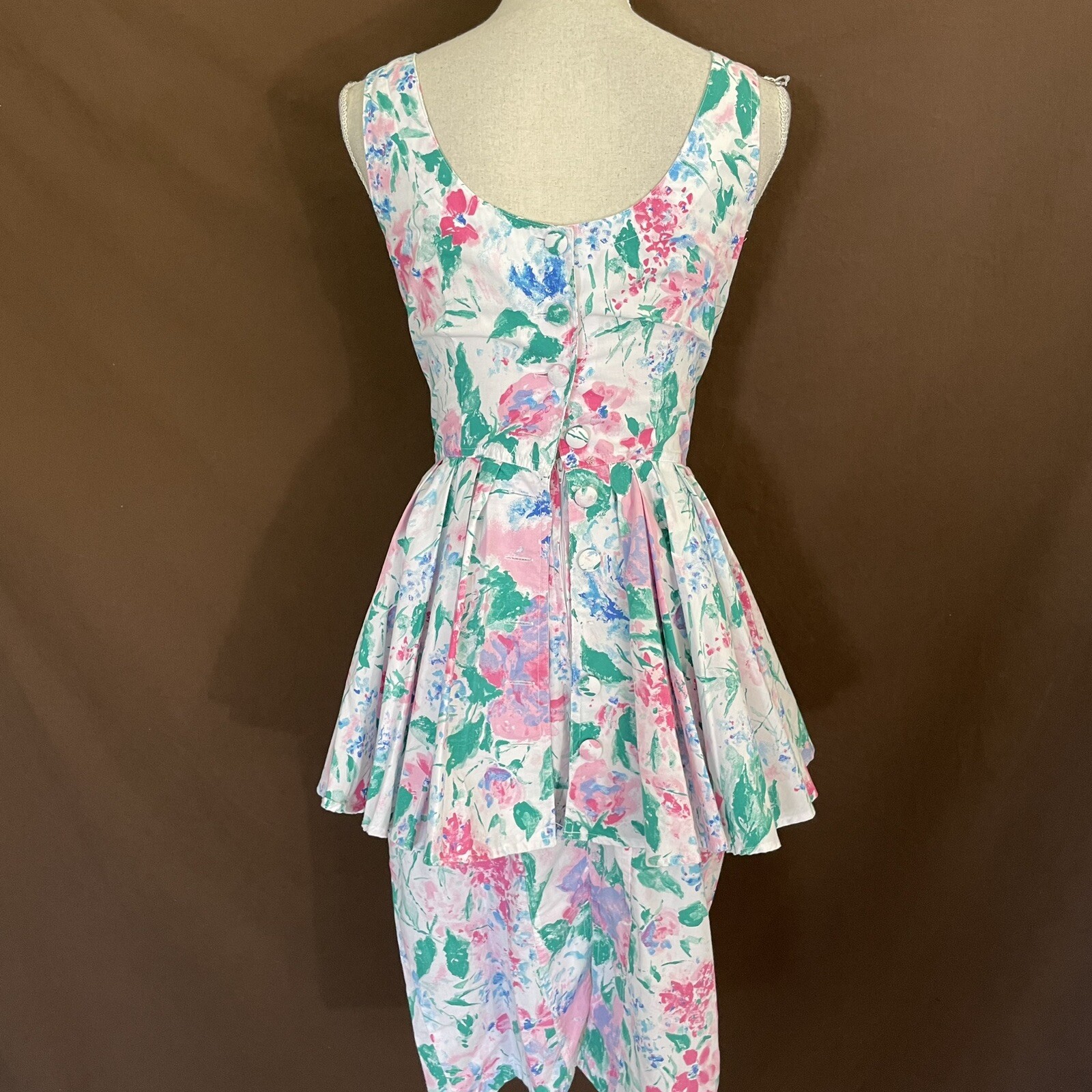 VTG 80’s Summer Peplum Dress 5/6 Floral Cottage Core Womens
