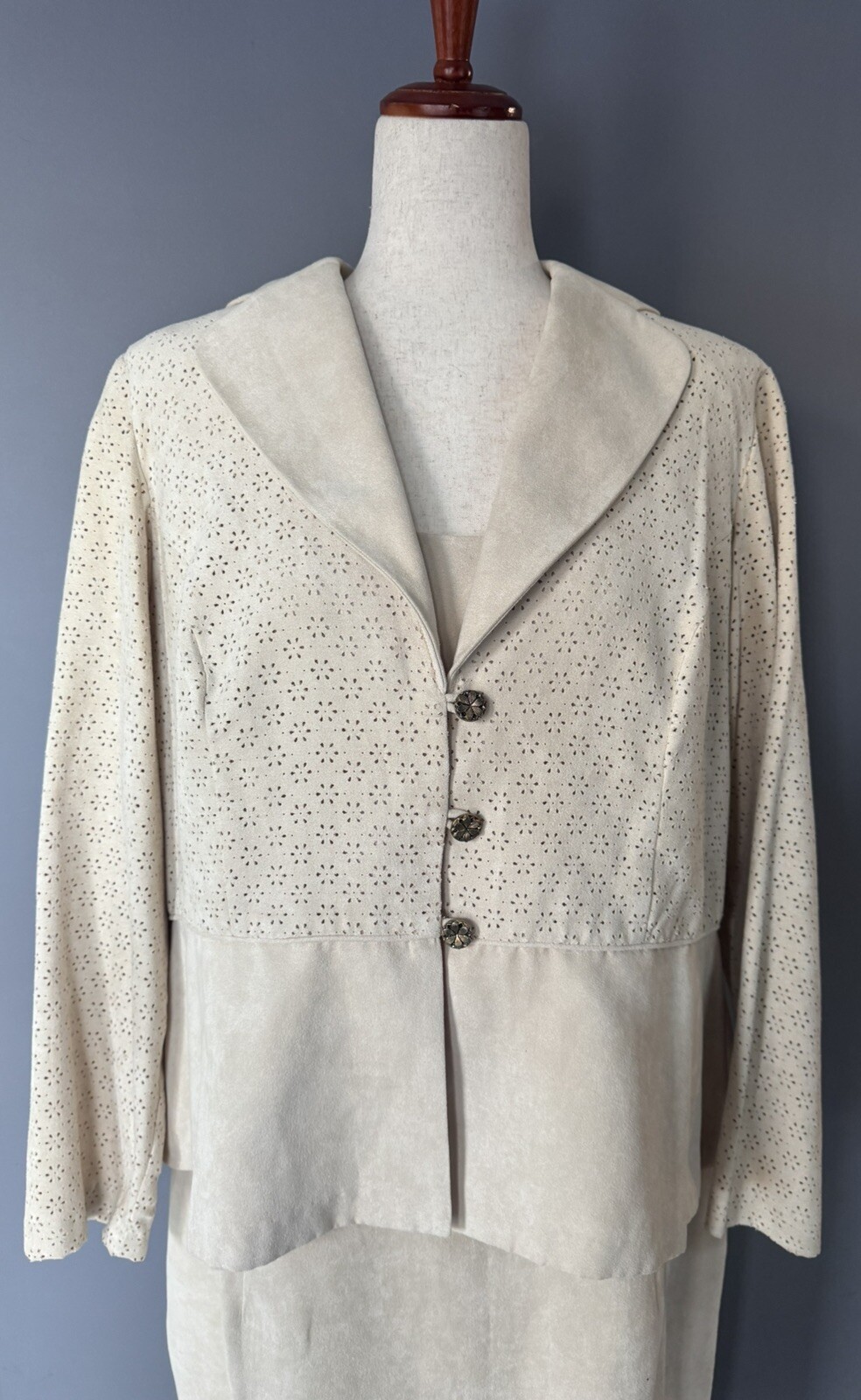 Vintage Just In Thyme LTD Beige Sleeveless Sheath Dress Jacket Faux Suede Sz 18W
