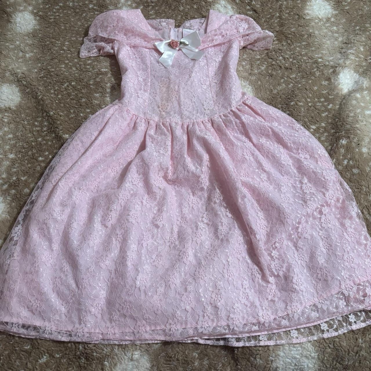 Vintage 60s Pink Coquette Lace Babydoll Dress With Bow + Flower