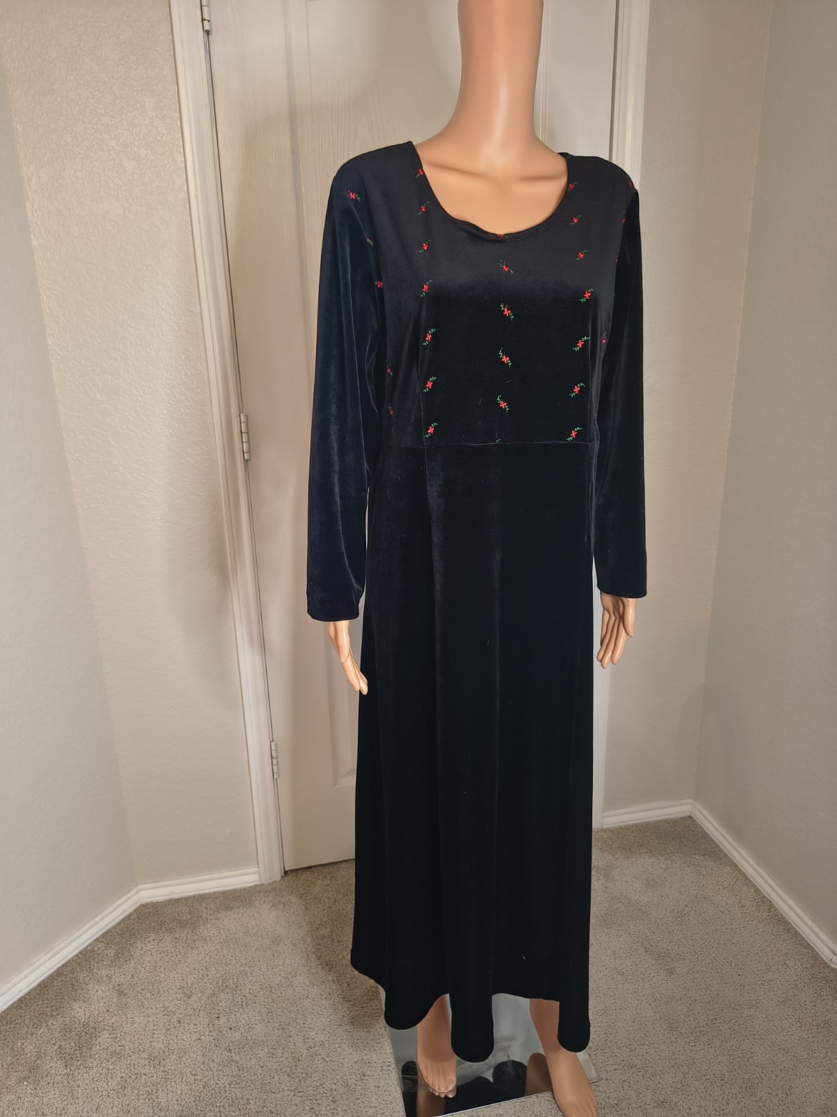 Vintage Cottagecore Farmhouse Cabincore Holiday Velvet Dress Size Approx L -D29