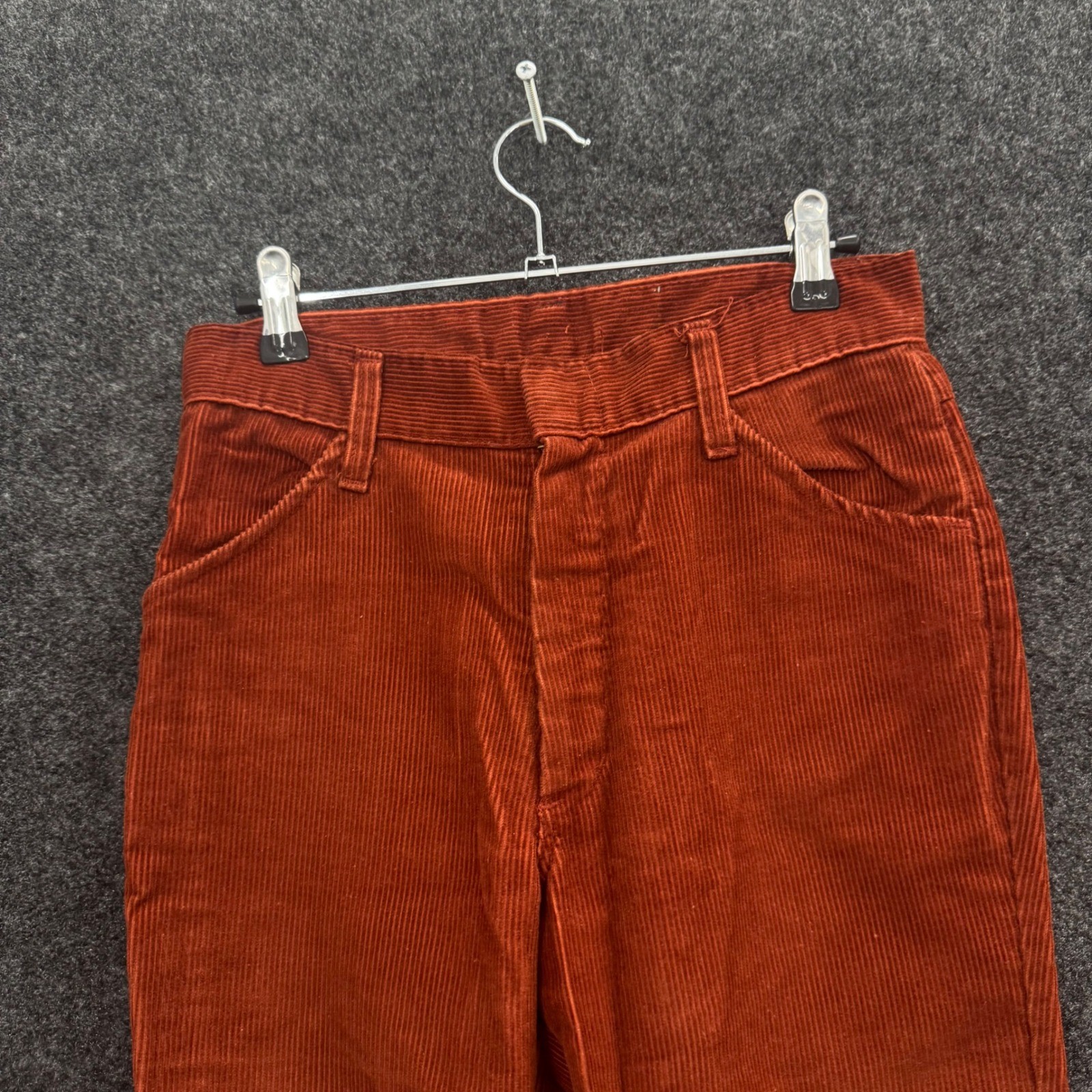 Vintage 70s Flare Corduroy Pants Rust Orange High Waisted Boho Trousers 25 Waist