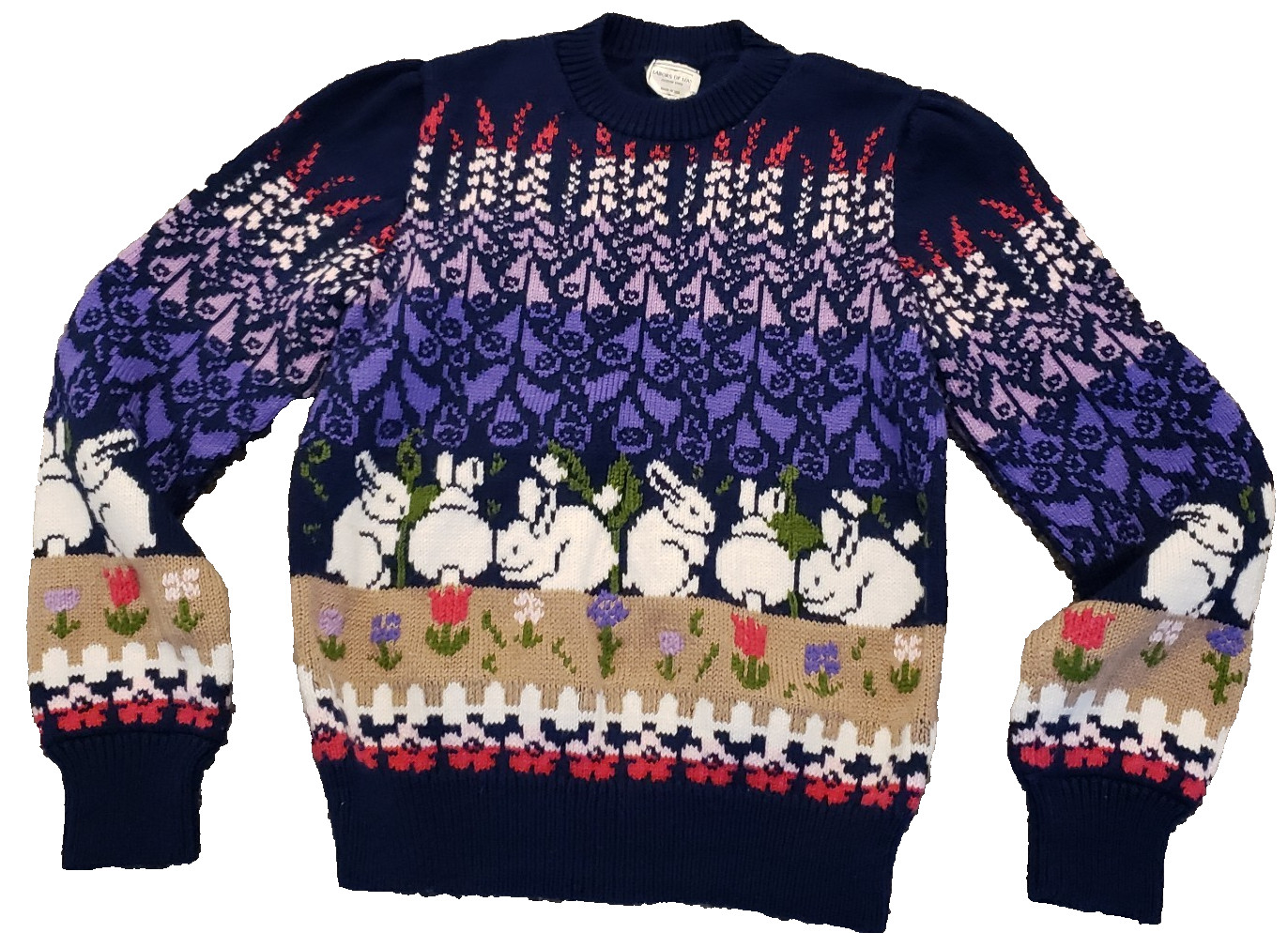 Labors of Love Easter Bunny Rabbit Pull Over Purple Knit Sweater S 36 x 23 in