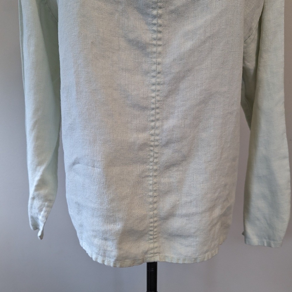 Vintage 90s Minimalist Sea Foam Linen Collared Top Women’s Medium Quiet Luxury