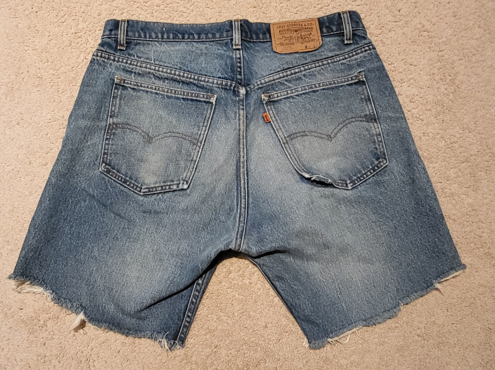 VTG 1970s Levis 505 Orange Tab Cutoff Jean Shorts Tag 38 Waist FIT 36 Hige Fade