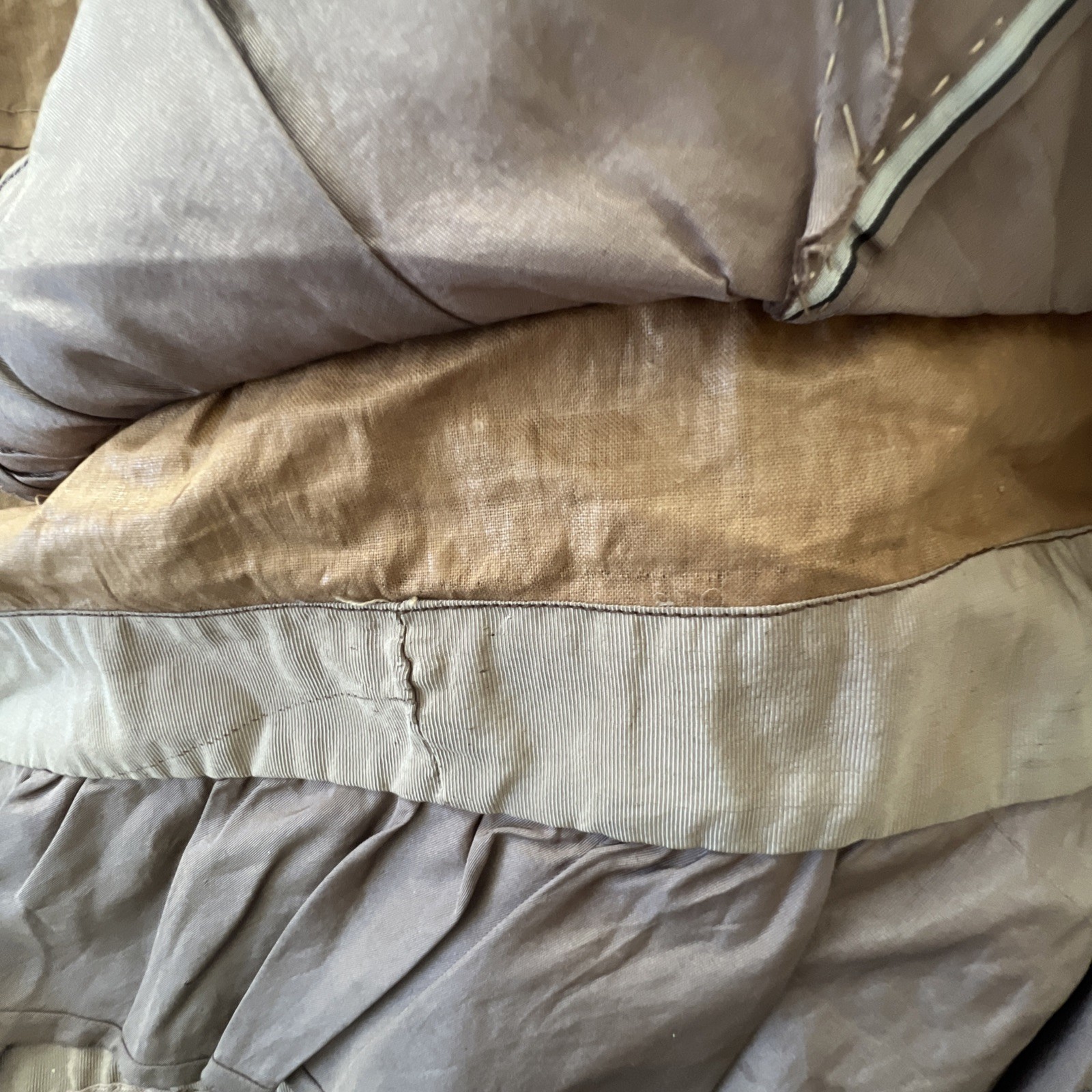 Brown Satin Taffeta Ruffled Fabric Piece From A Vintage Dress. Rare Find.