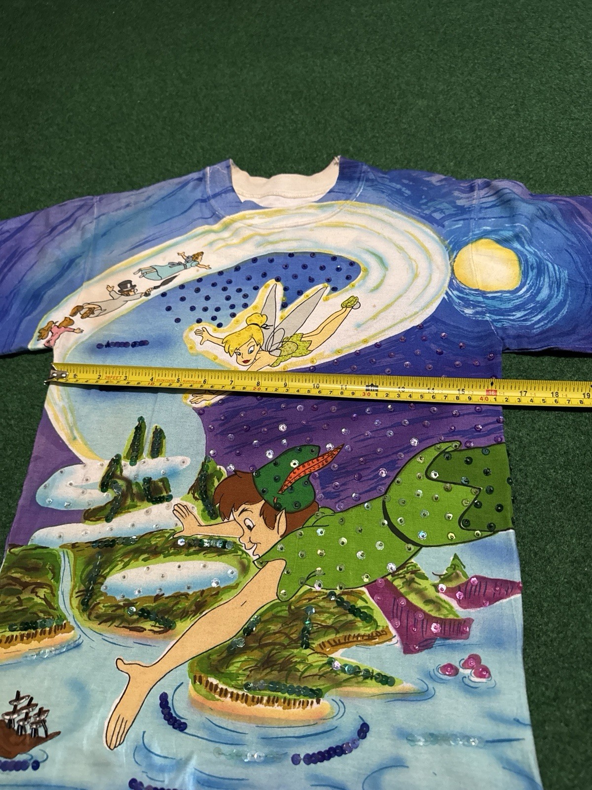 Disney JouJou Shirt XS AOP Peter Pan Tinkerbell 90s Neverland RARE 90s Vintage