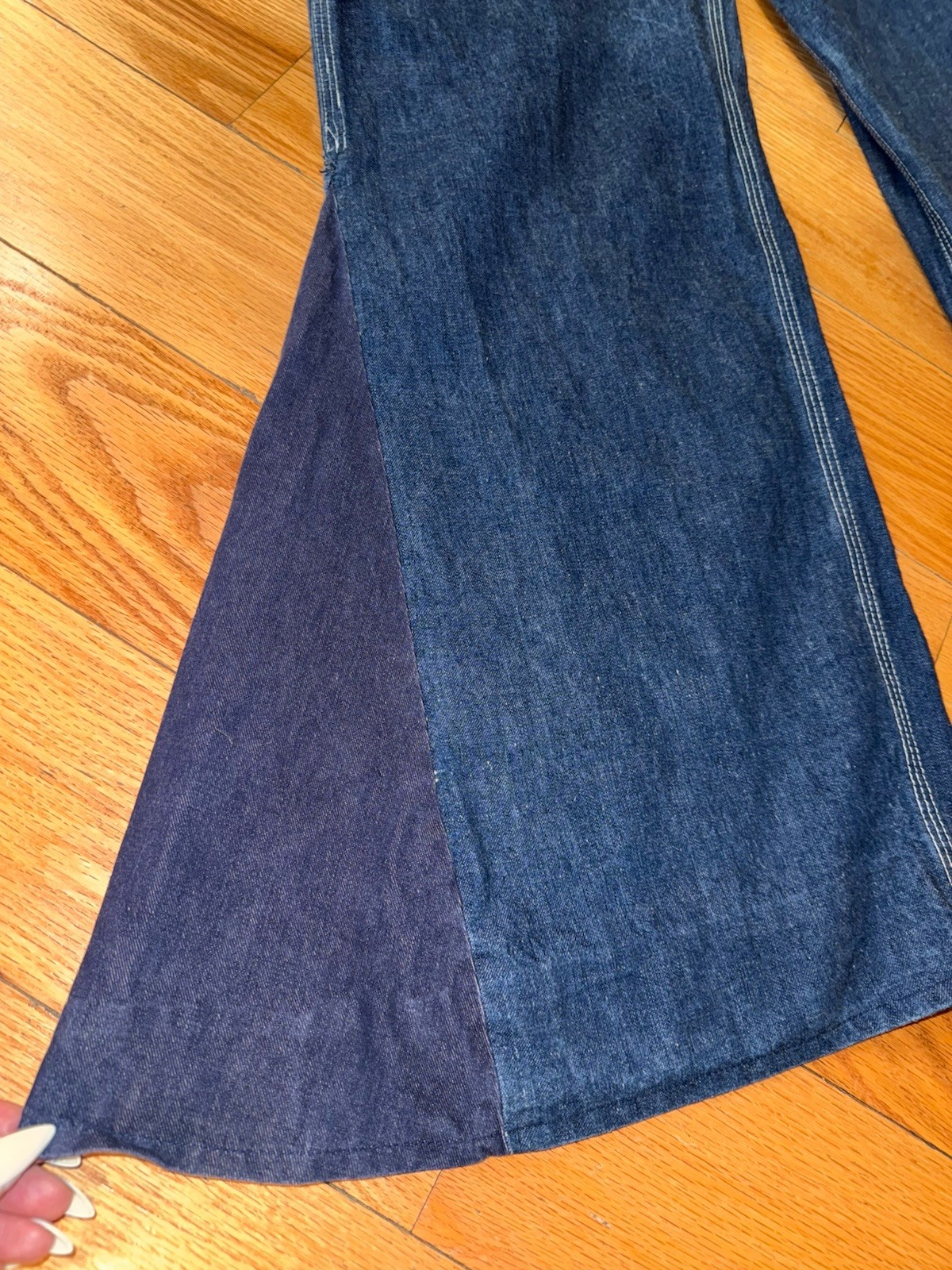 Vintage 1950s 50s Denim Overalls Custom 70s Flare Bell Bottom OOAK Jeans Sz 8