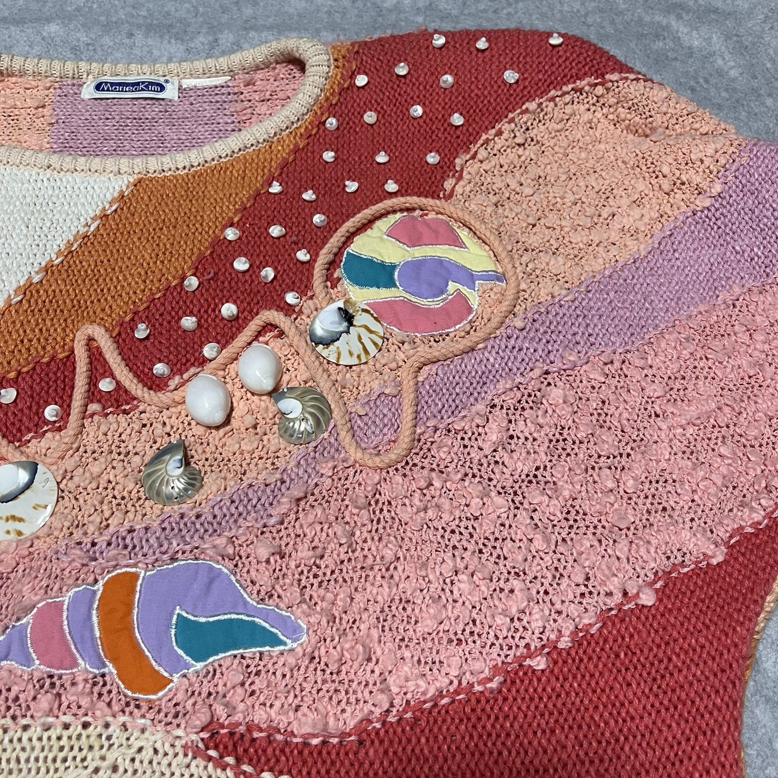 VTG Women’s Mariea Kim Sweater Seashells Seahorse Beach Summer Embroidered READ