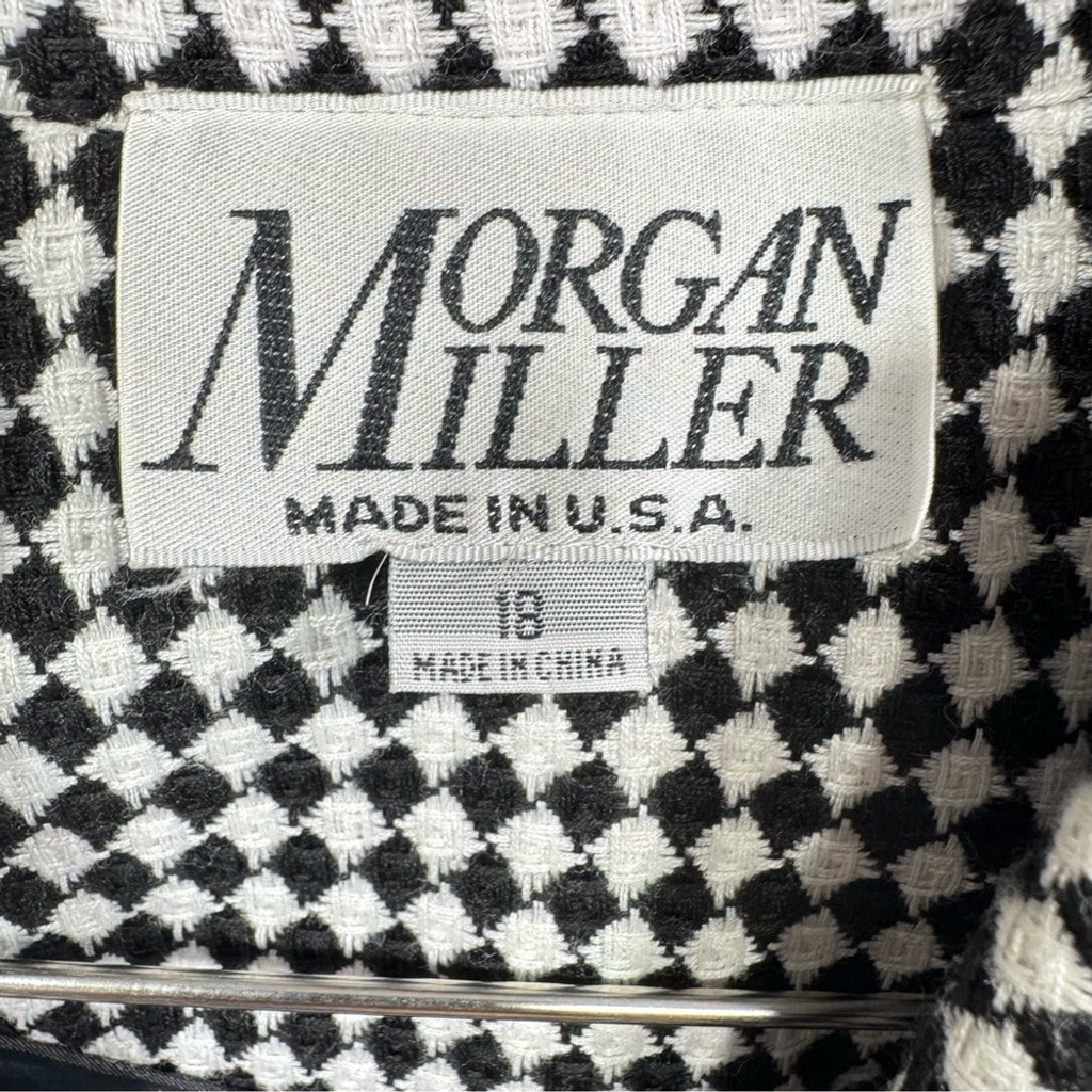 Vintage Black & White Checked Blazer Button Front Notched Collar Morgan Miller