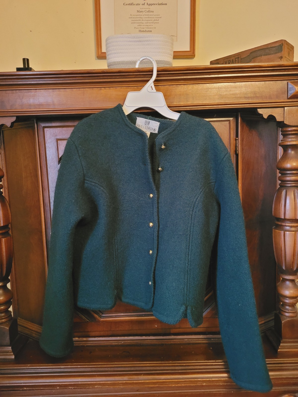 Vintage 40s 50s Boiled Wool Green Womens Jacket Blazer Gold Buttons Size L