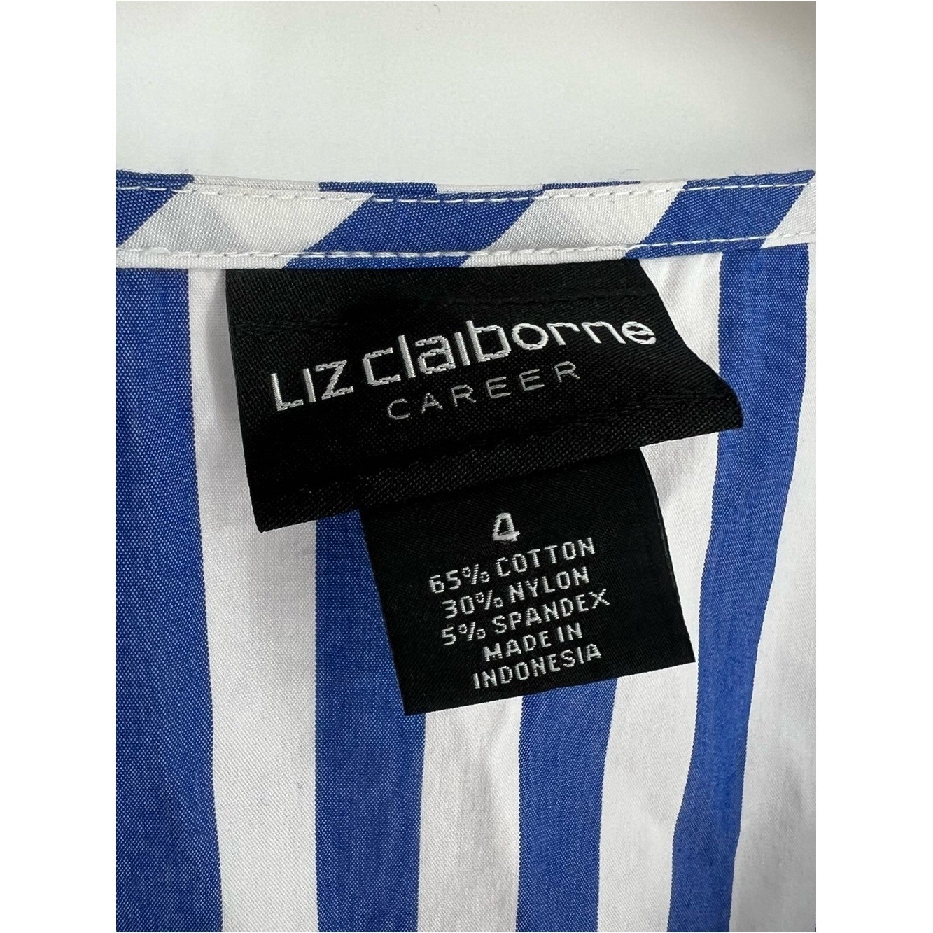 Vintage Liz Claiborne Career Blue White Striped Tie-Waist Summer Dress Tiered 4