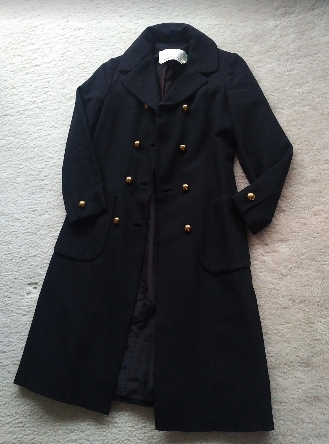 VINTAGE Manor Bourne for I. Magnin winter coat black overcoat heavy fabric sz S