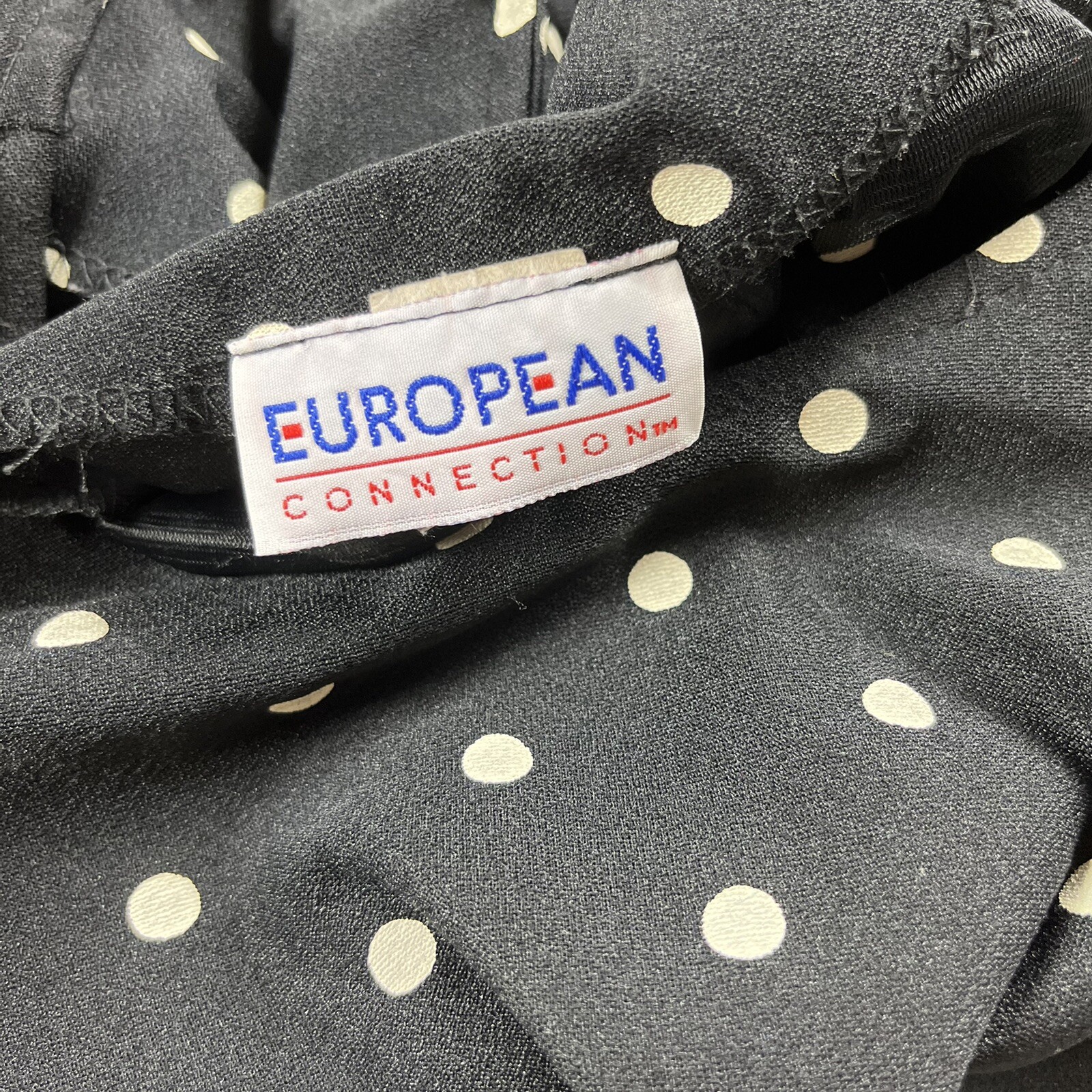 Vintage Black Dress Size 15 16 Black White Polka Dot Gathered Party Classic 80s
